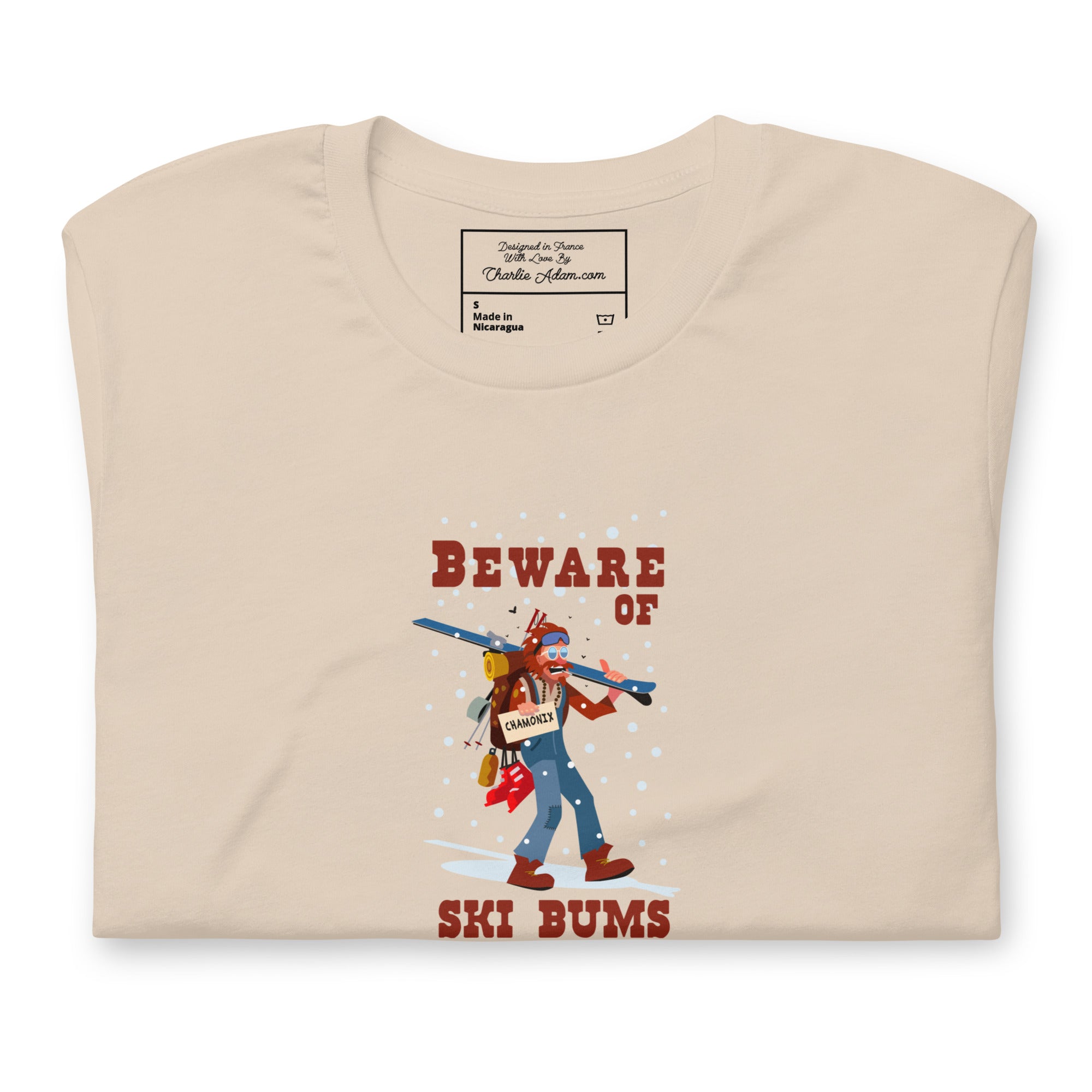 T-shirt en coton unisexe Beware of ski bums, drunks and loose women sur couleurs claires