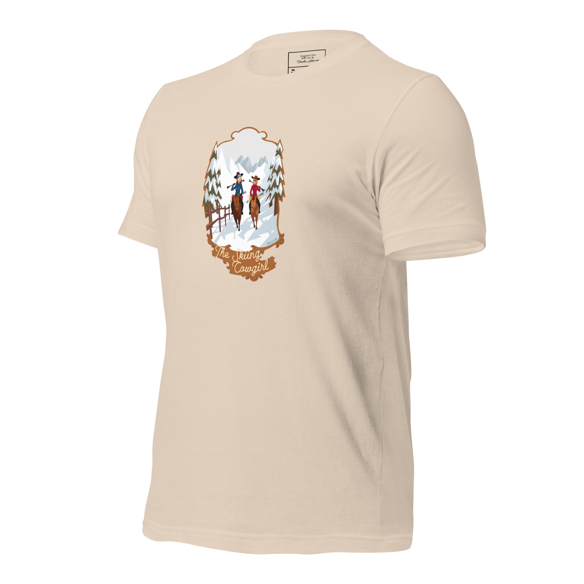 T-shirt en coton unisexe The Skiing Cowgirl sur fond clair