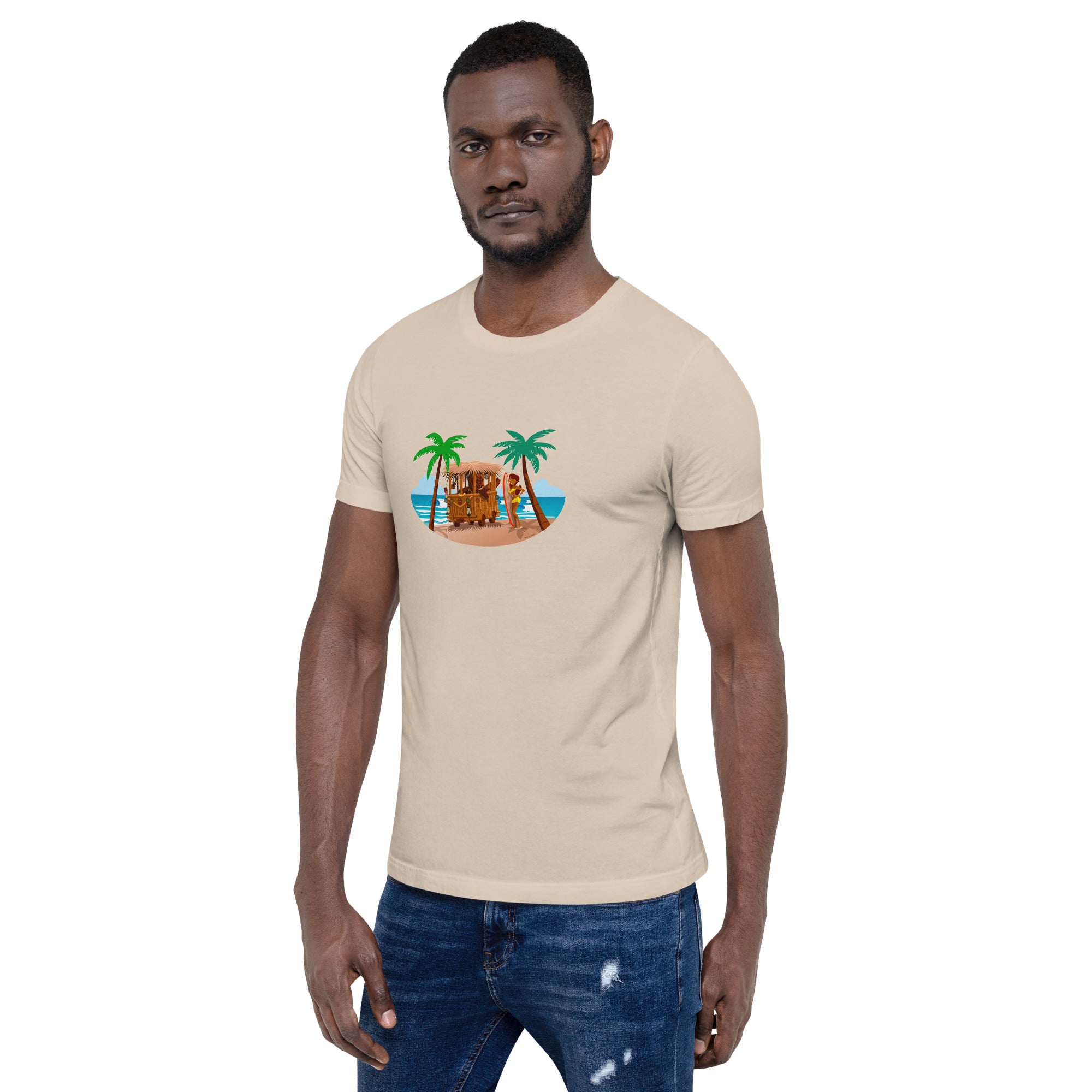 T-shirt en coton unisexe Tiki Kombi sur fond clair