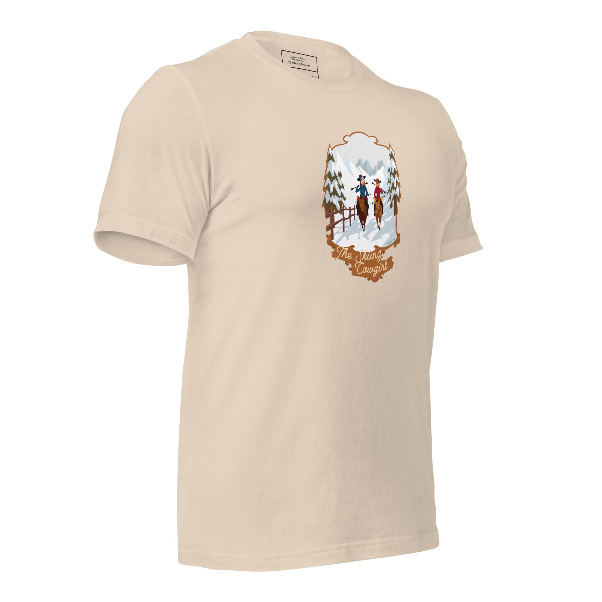 Unisex cotton t-shirt The Skiing Cowgirl on light colors