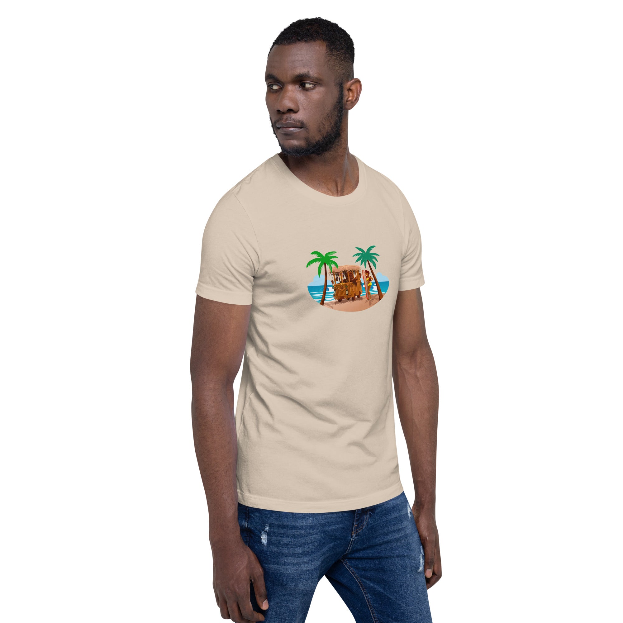 T-shirt en coton unisexe Tiki Kombi sur fond clair