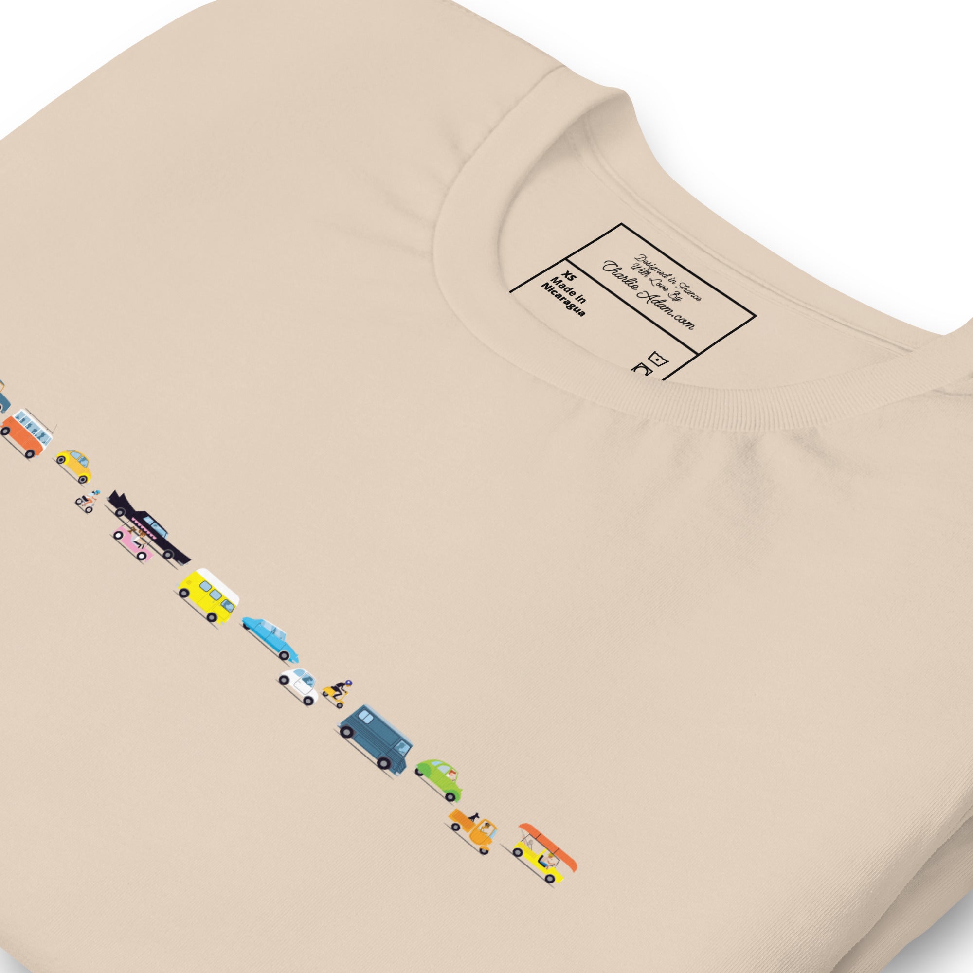 T-shirt en coton unisexe Vintage Cars Traffic Jam sur couleurs claires