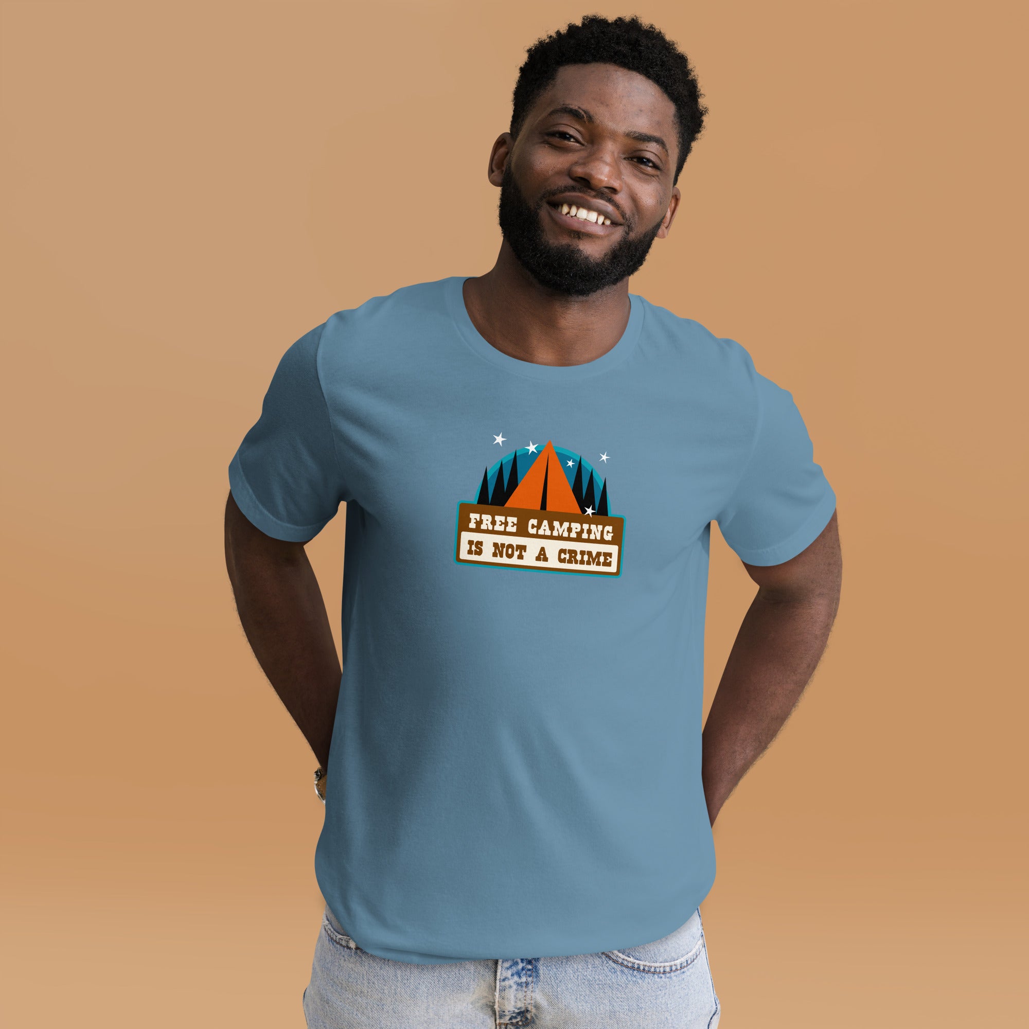 Unisex cotton t-shirt Free Camping is not a Crime on dark colors