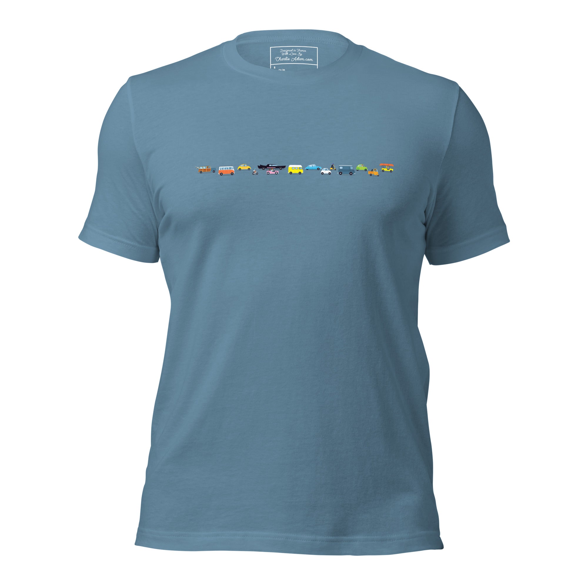 T-shirt en coton unisexe Vintage Cars Traffic Jam sur fond sombre