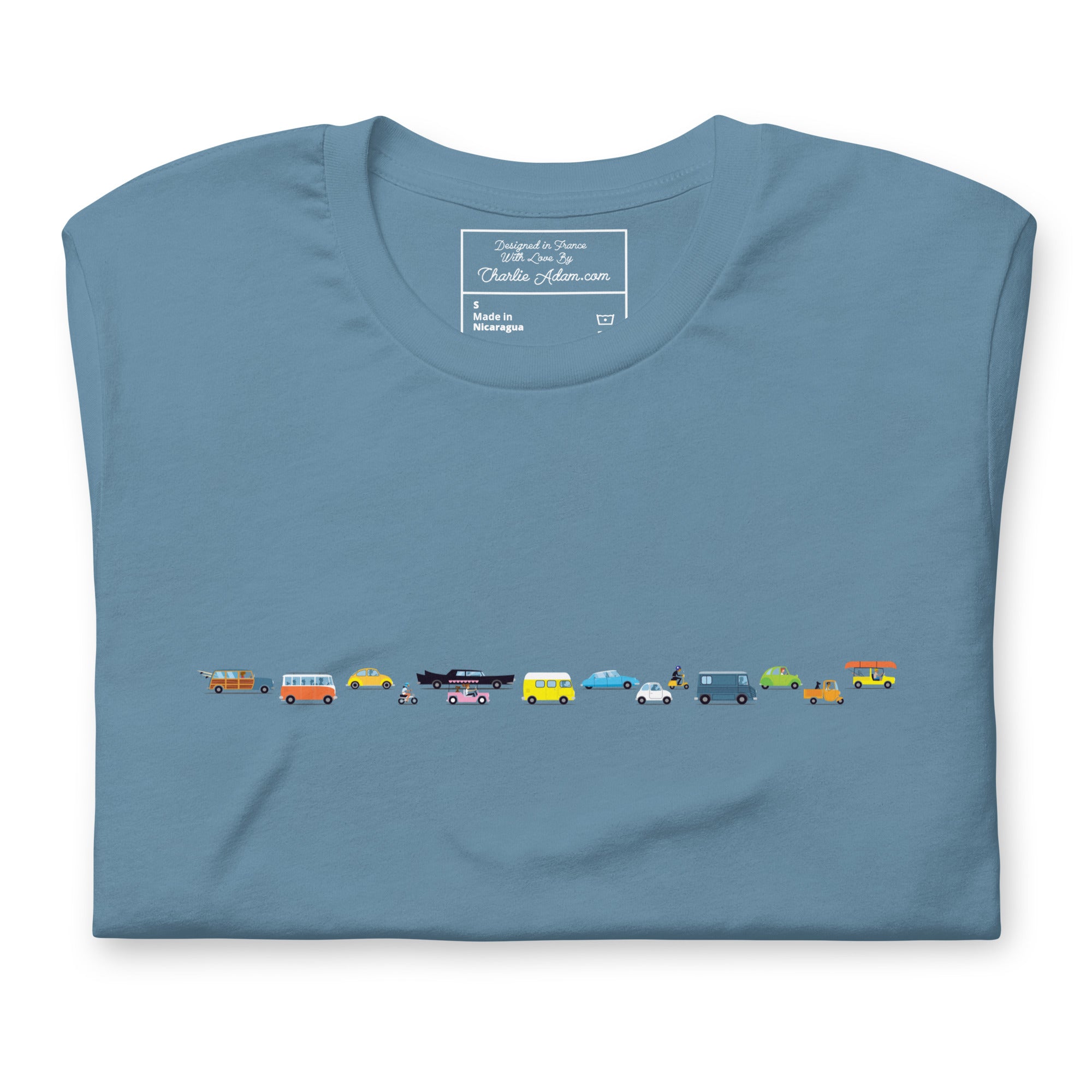 T-shirt en coton unisexe Vintage Cars Traffic Jam sur fond sombre