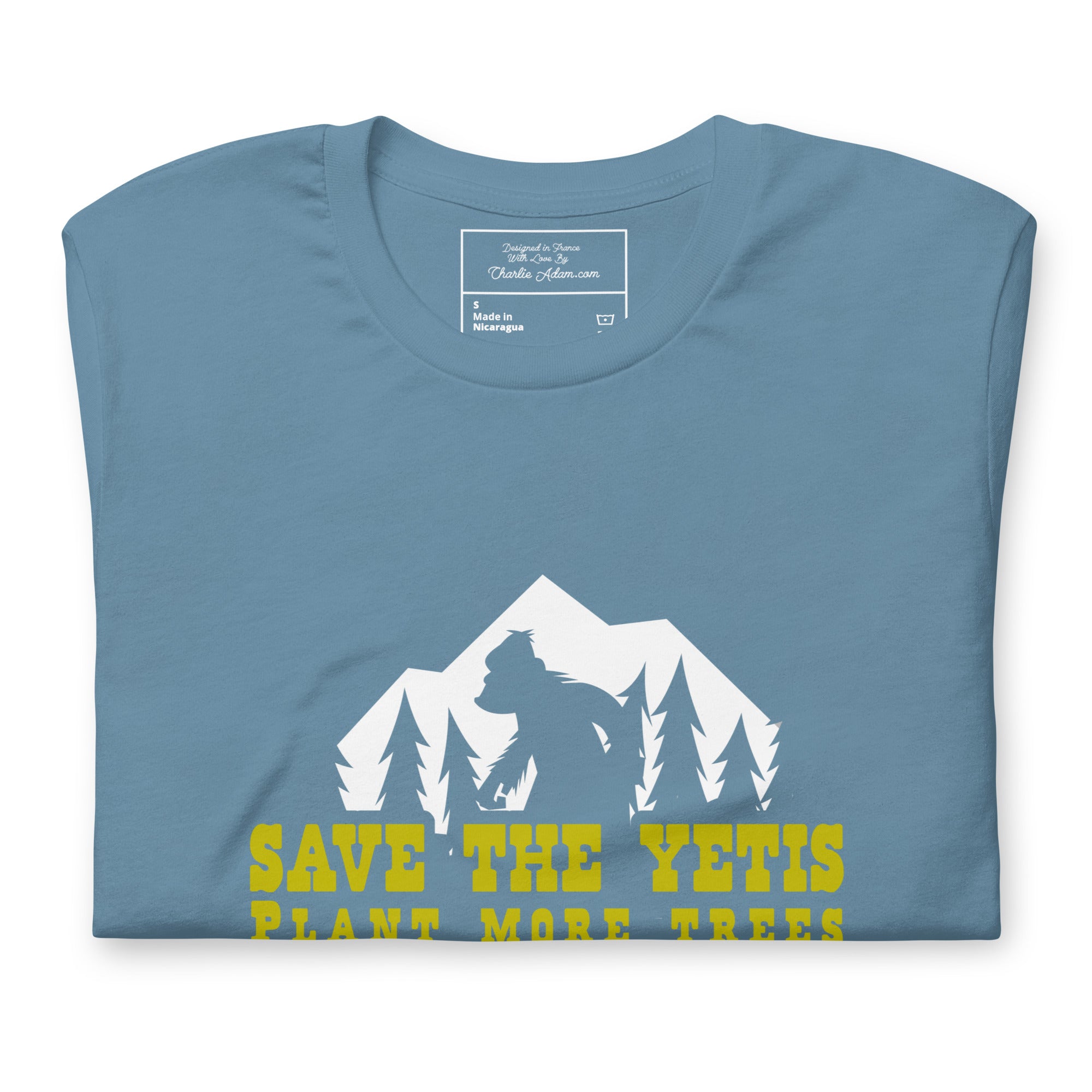 Unisex cotton t-shirt Save the Yetis Plant more Trees on dark colors (front & back)