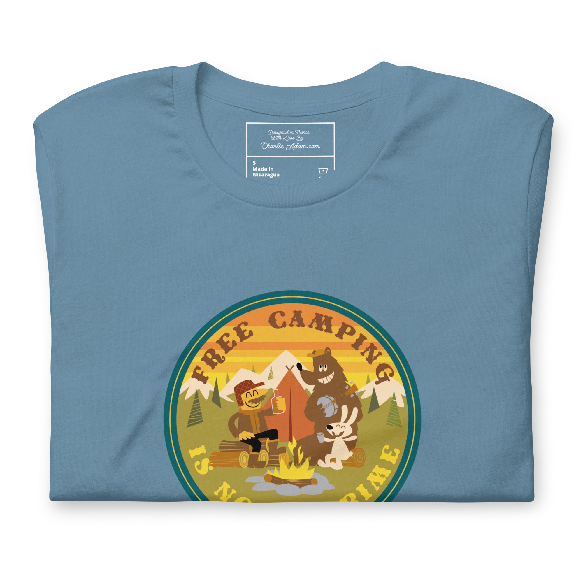 T-shirt en coton unisexe Free Camping is not a crime sur couleurs foncées