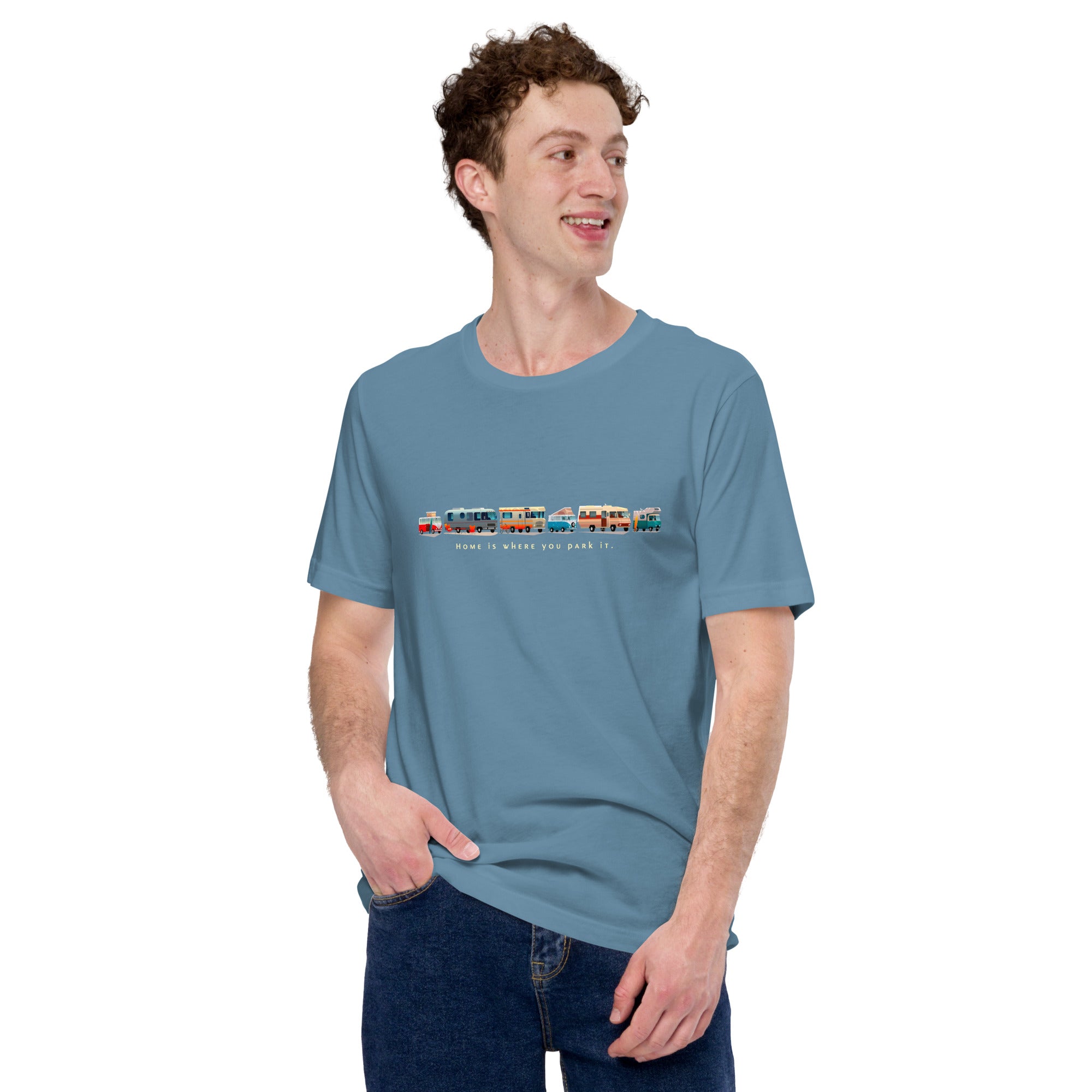 T-shirt en coton unisexe Vintage Campers: Home is where you park it sur couleurs foncées