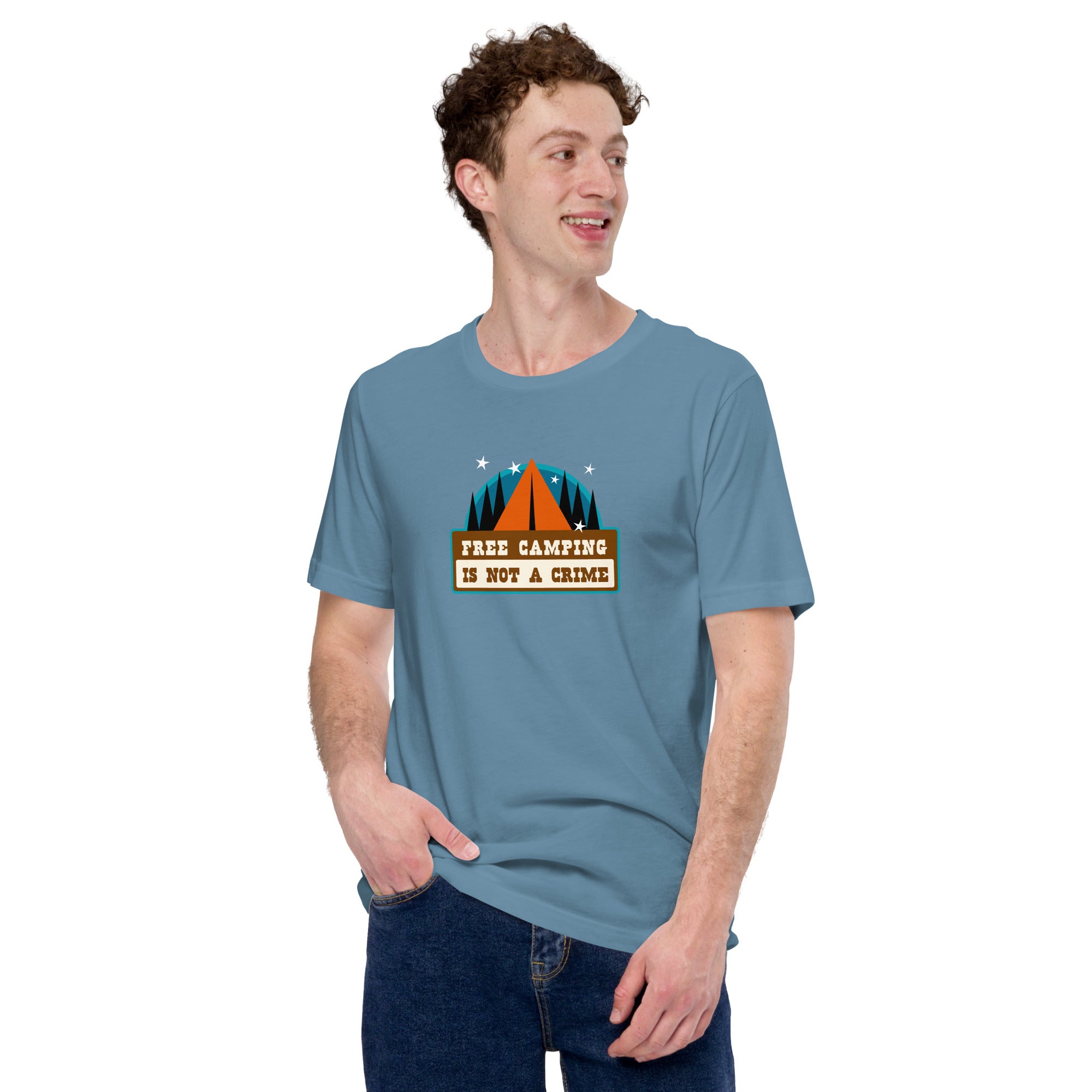 Unisex cotton t-shirt Free Camping is not a Crime on dark colors