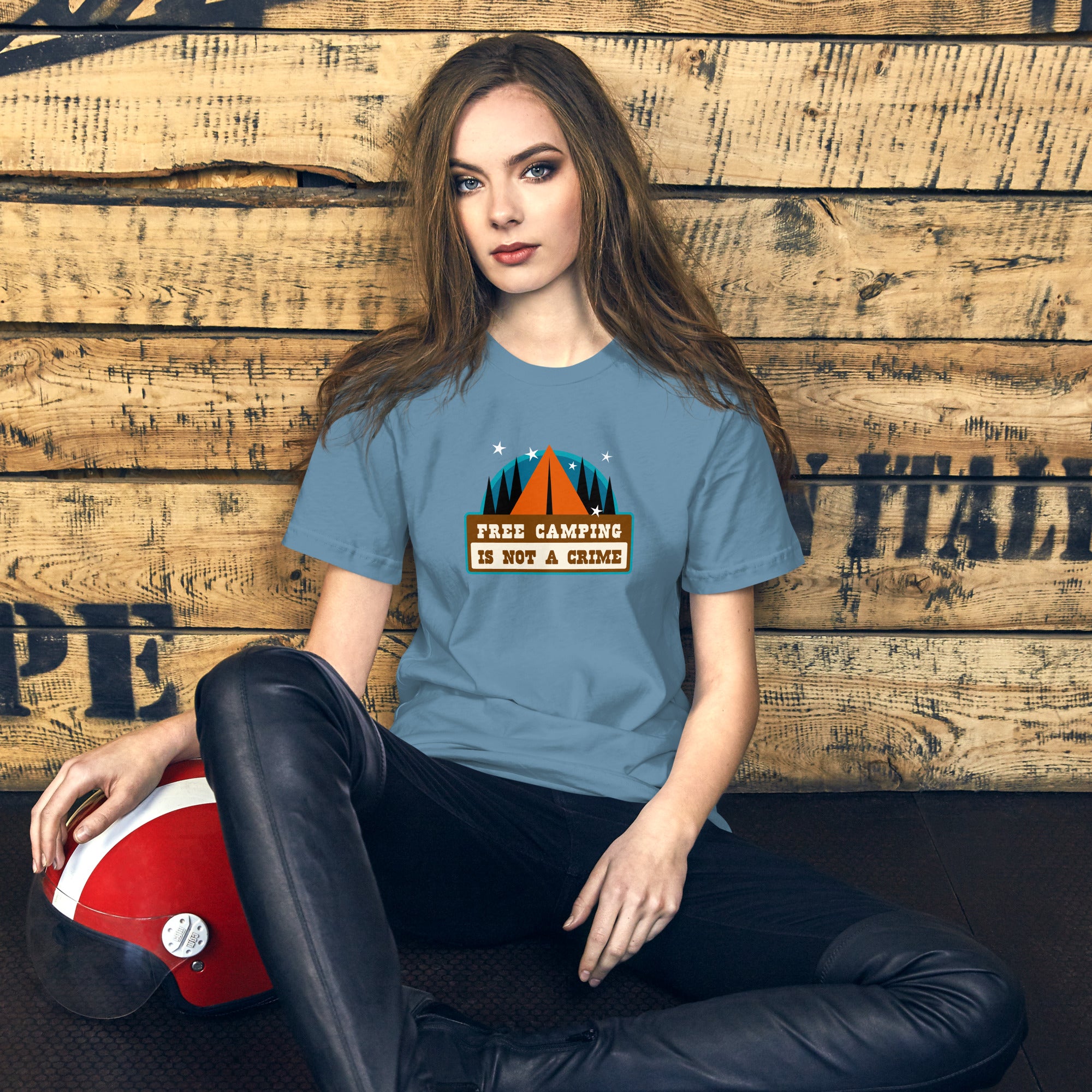 Unisex cotton t-shirt Free Camping is not a Crime on dark colors