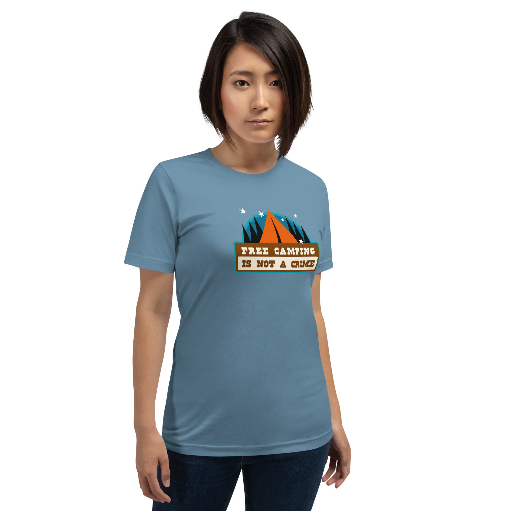 Unisex cotton t-shirt Free Camping is not a Crime on dark colors