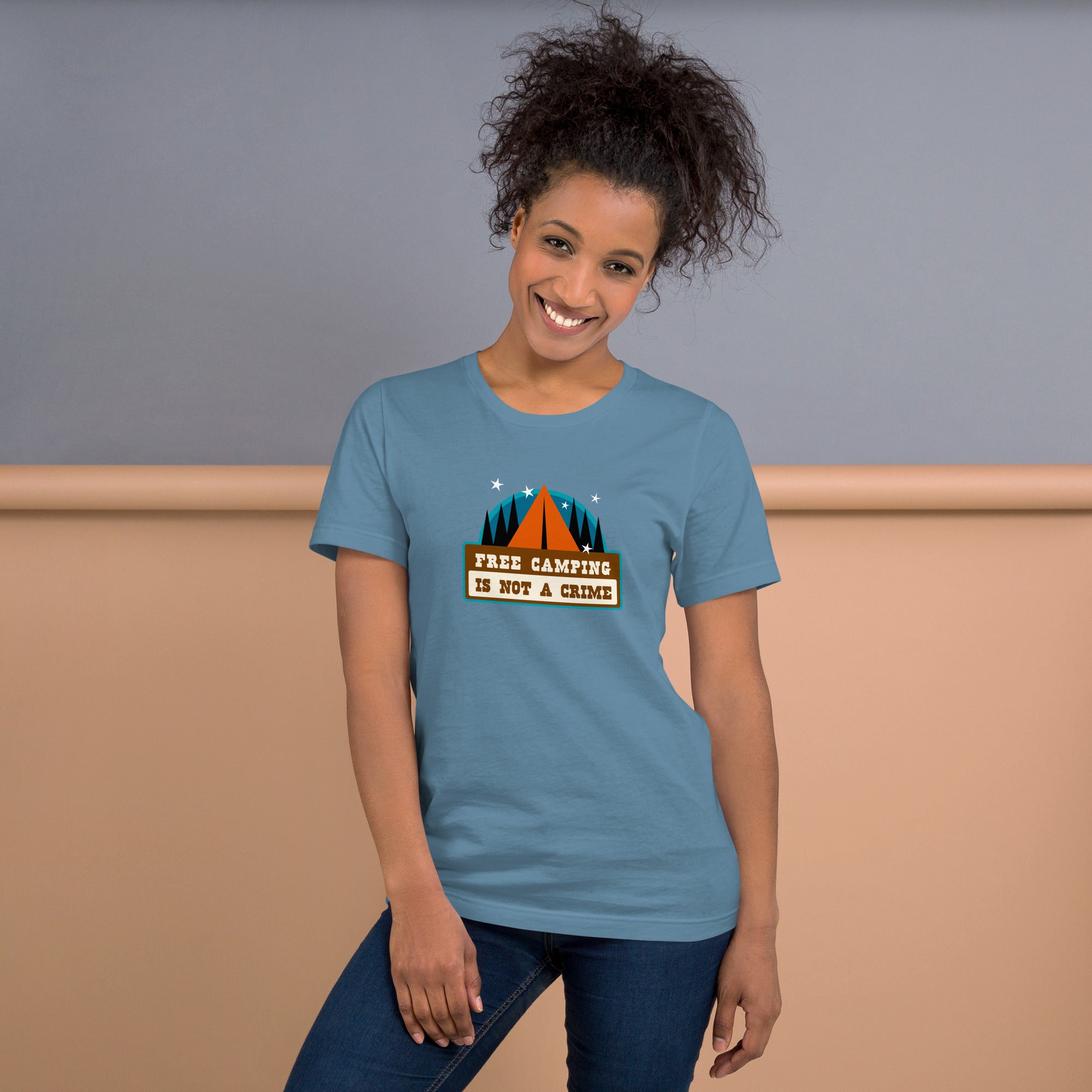 Unisex cotton t-shirt Free Camping is not a Crime on dark colors