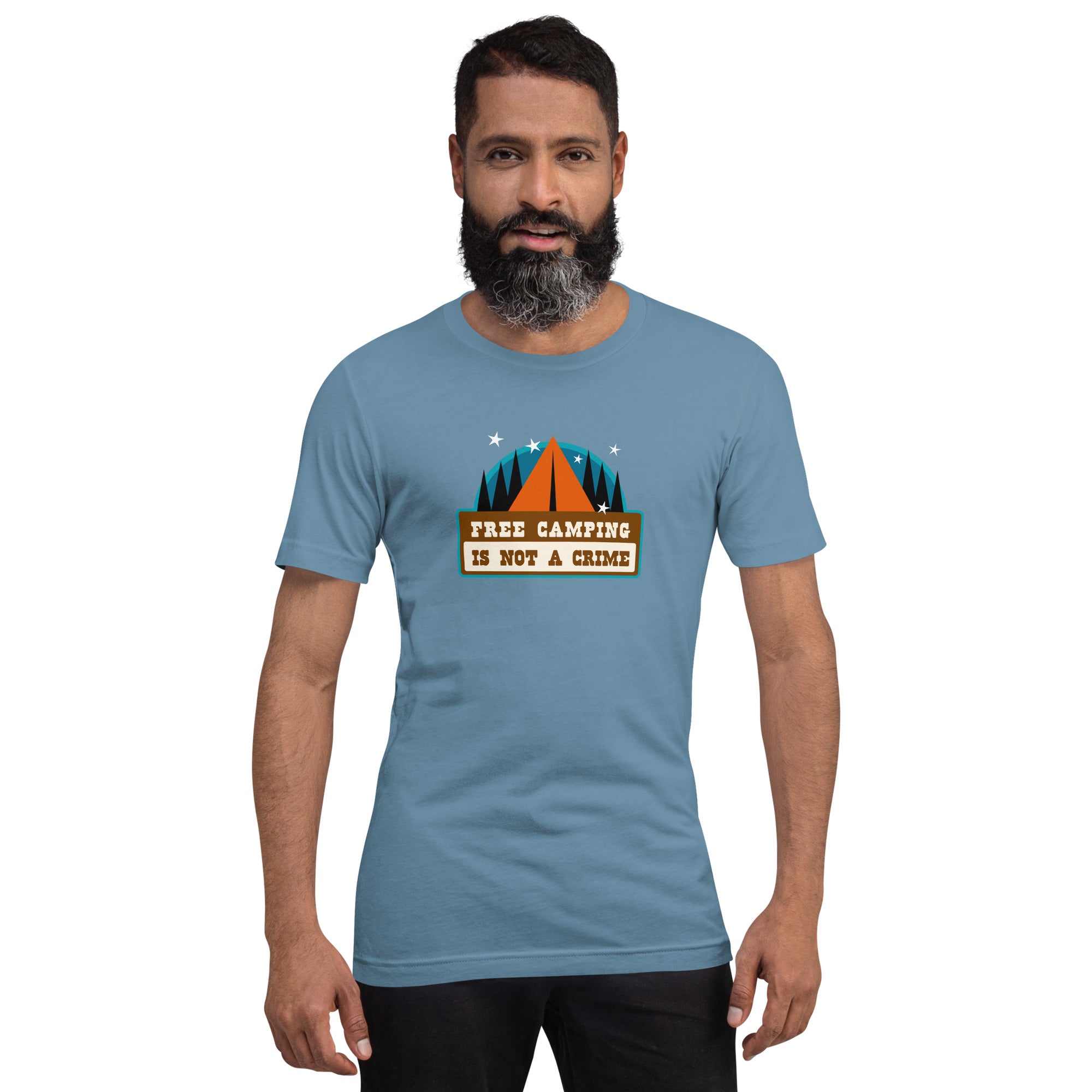 Unisex cotton t-shirt Free Camping is not a Crime on dark colors