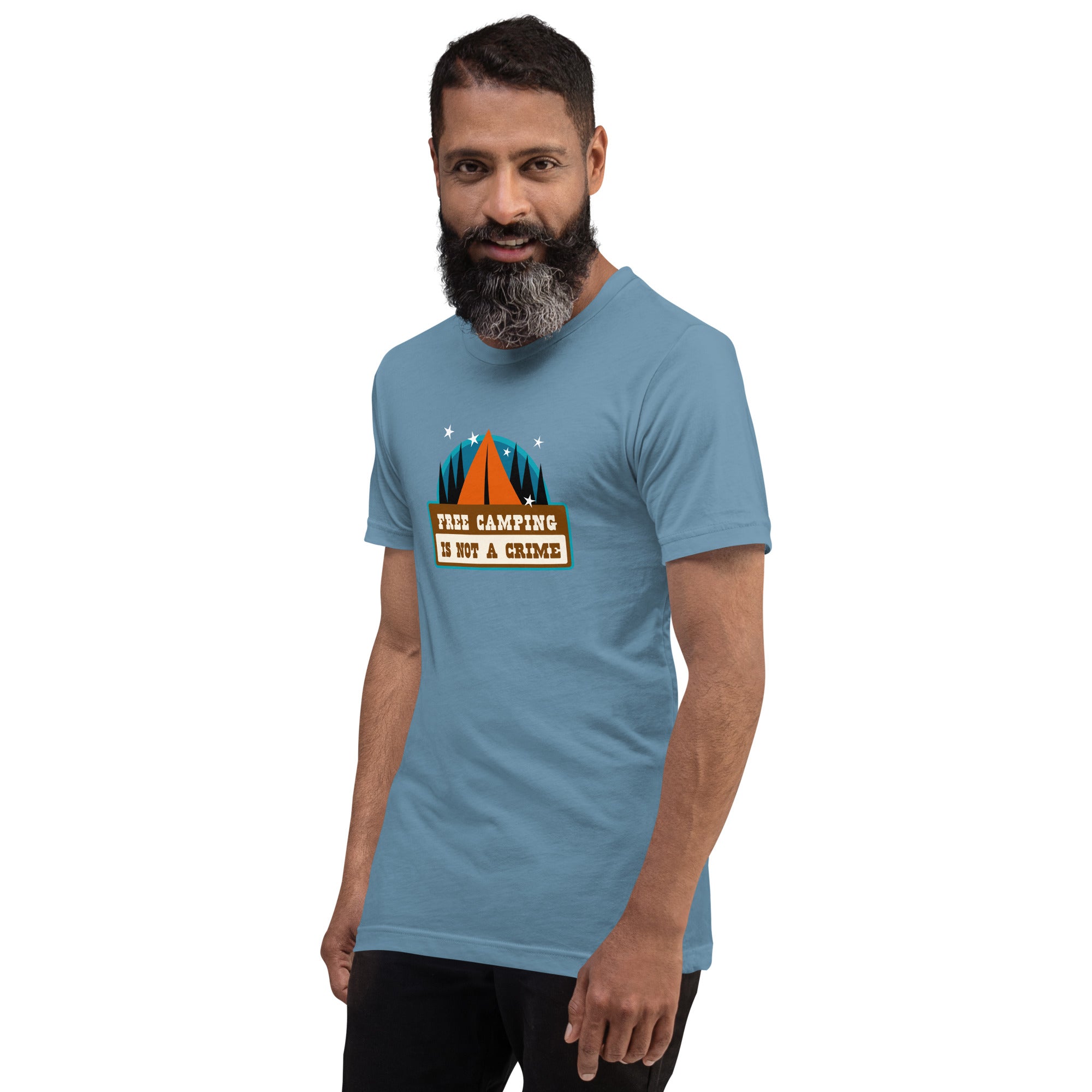 Unisex cotton t-shirt Free Camping is not a Crime on dark colors