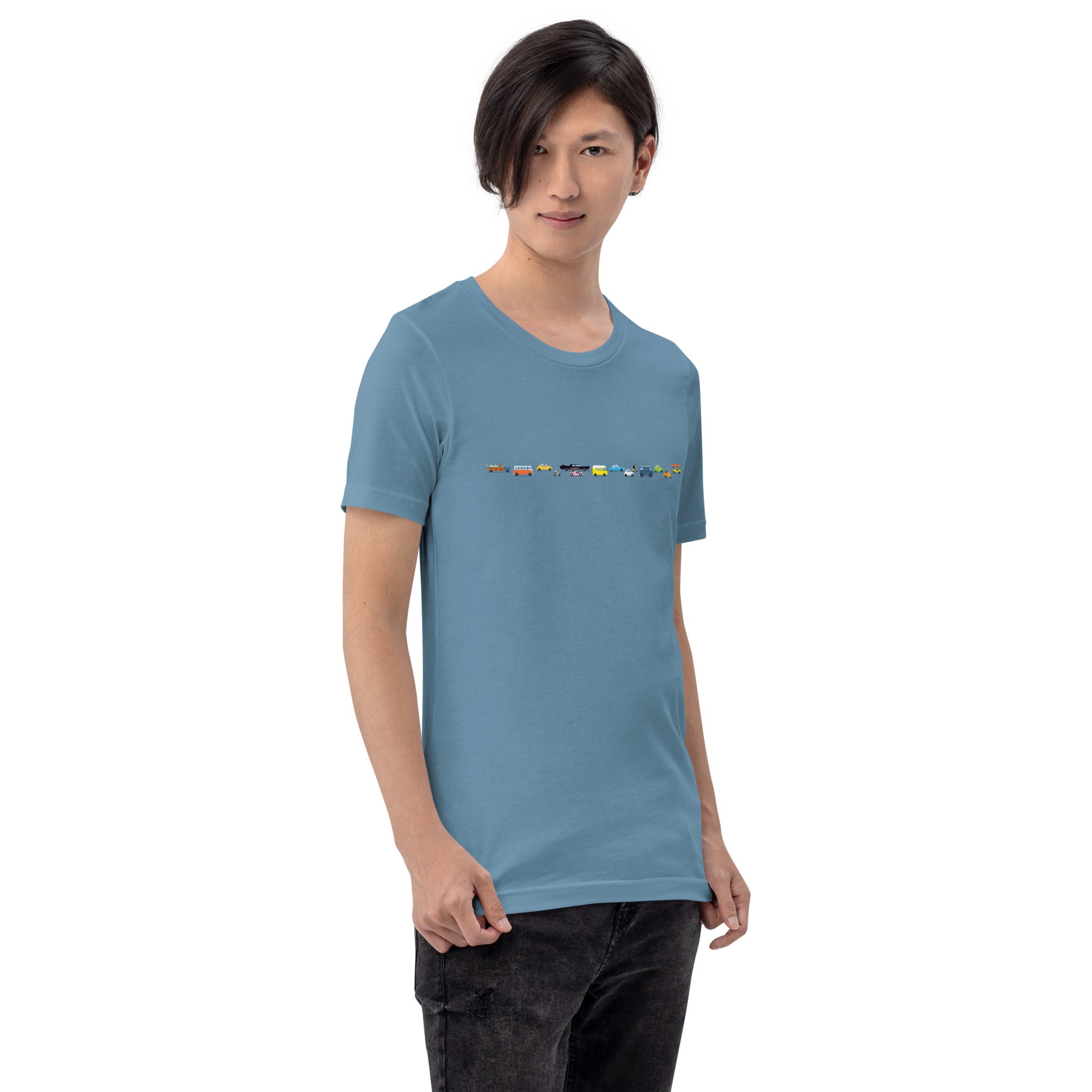 T-shirt en coton unisexe Vintage Cars Traffic Jam sur fond sombre