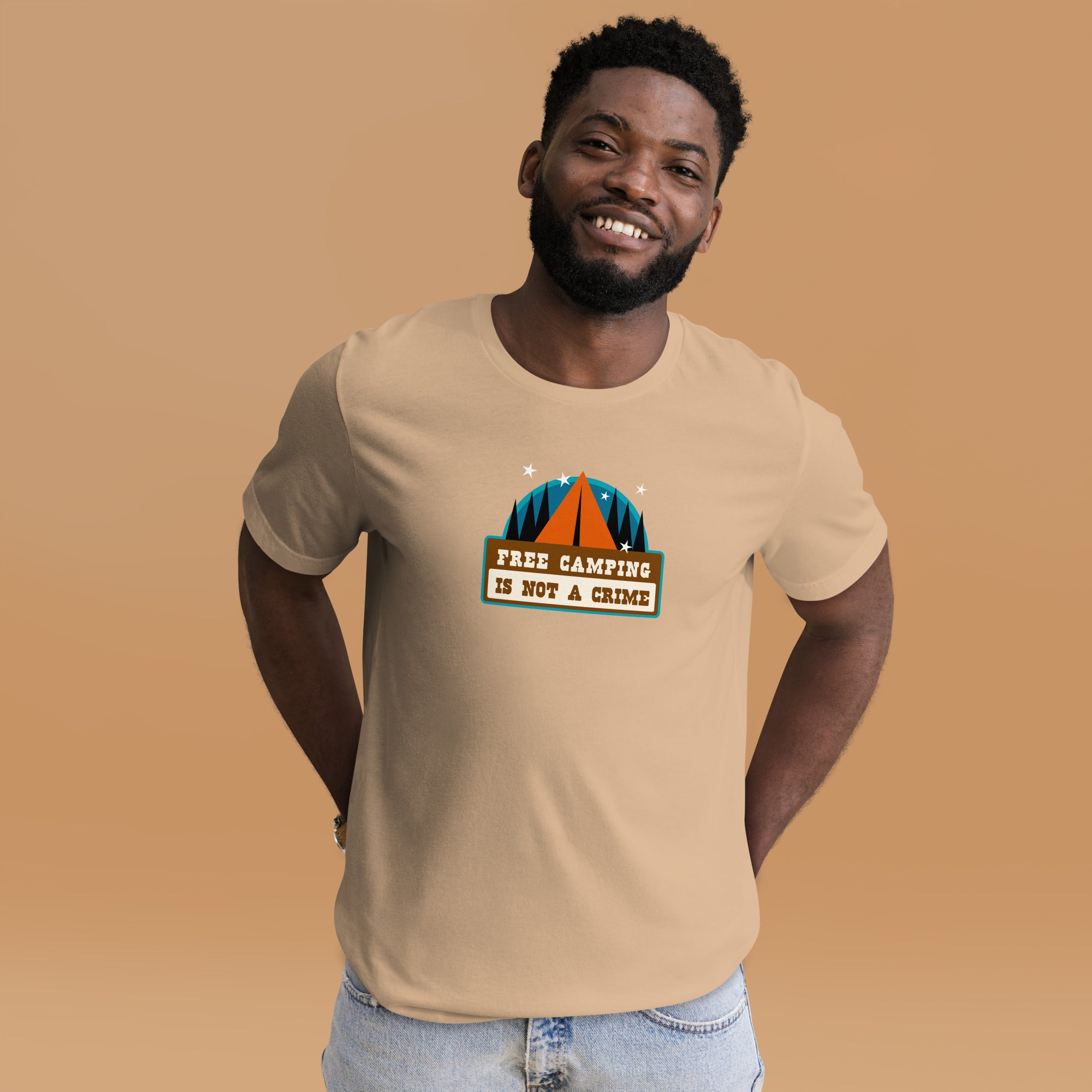 Unisex cotton t-shirt Free Camping is not a Crime on bright colors