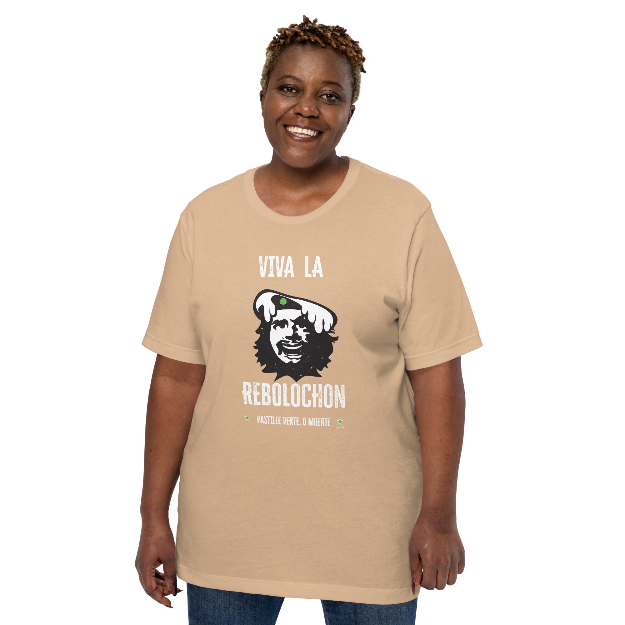 Unisex cotton t-shirt Viva la Rebolochon on bright colors