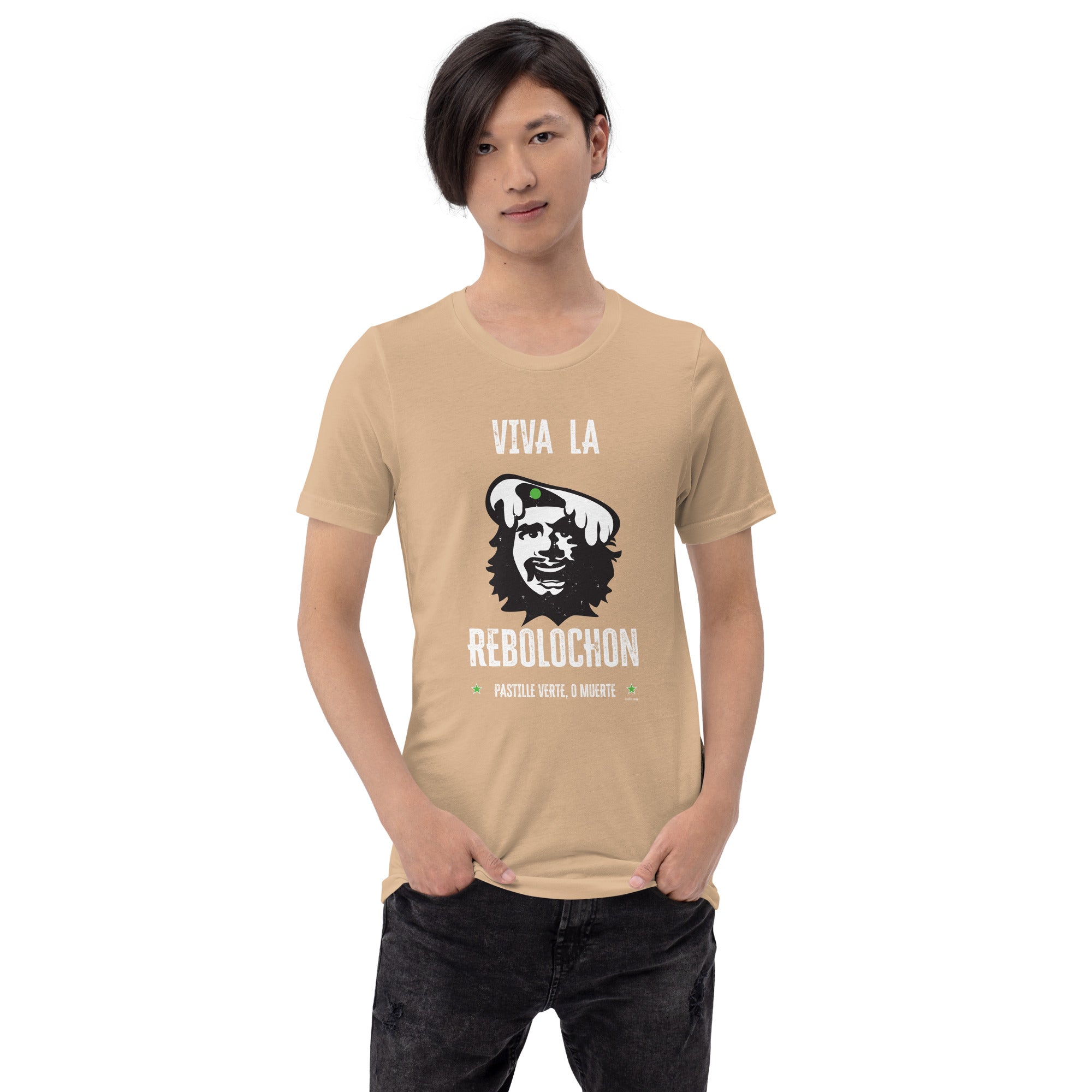 Unisex cotton t-shirt Viva la Rebolochon on bright colors