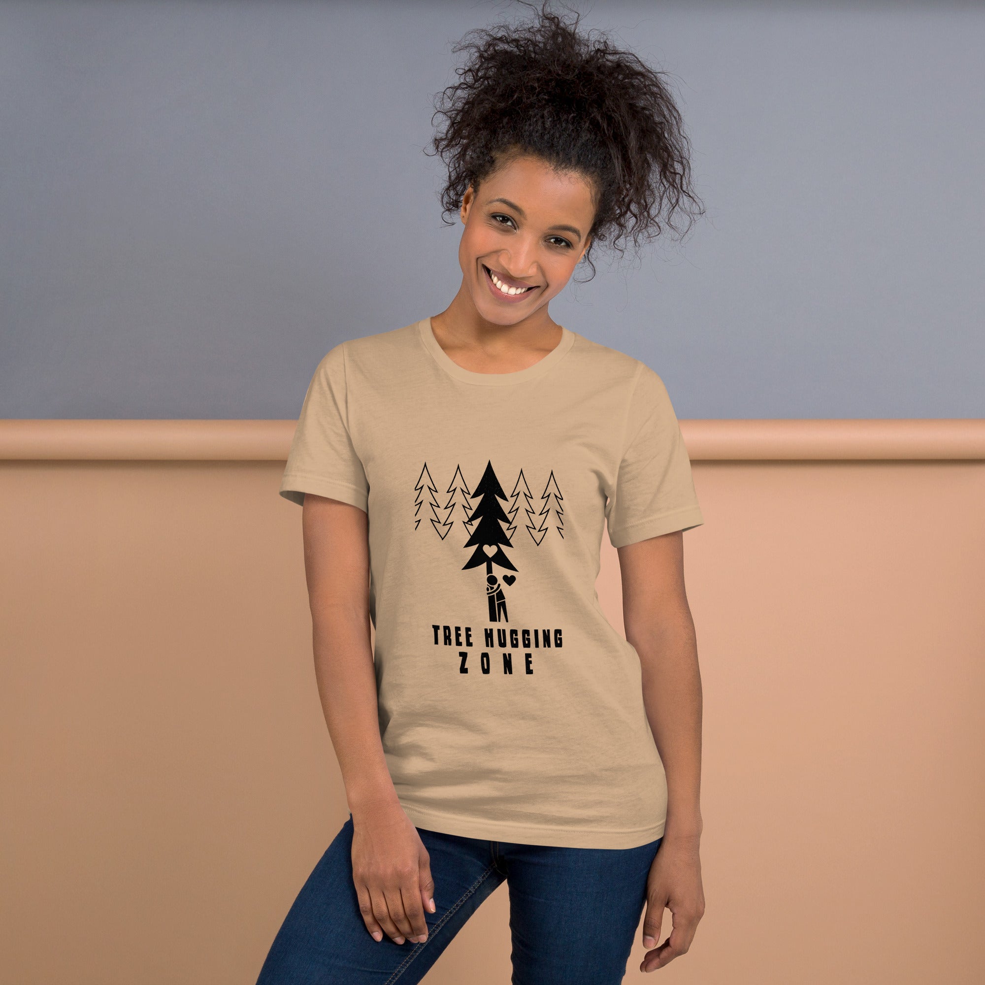 Unisex cotton t-shirt Tree hugging zone on bright colors