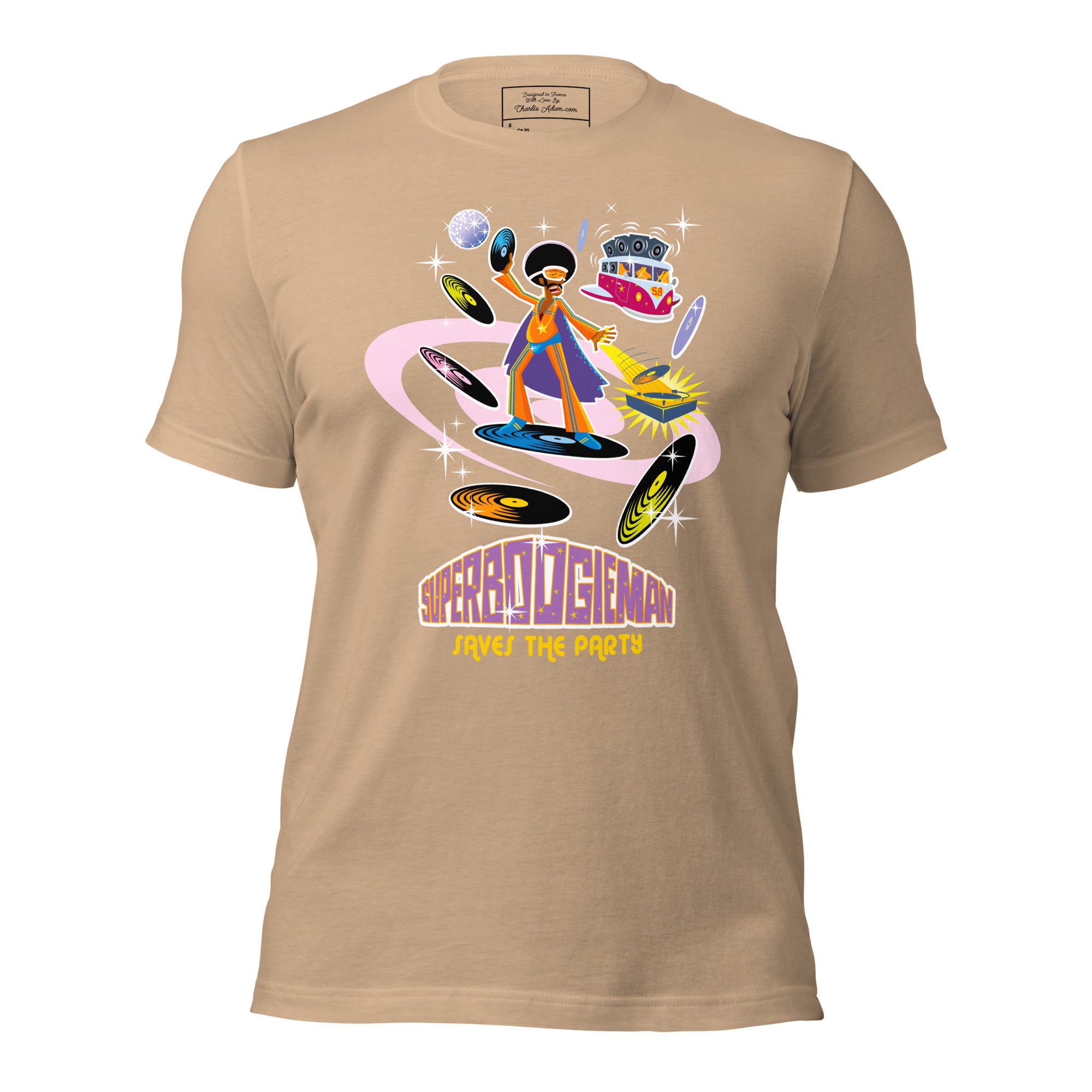 Unisex cotton t-shirt Superboogieman saves the Party on bright colors