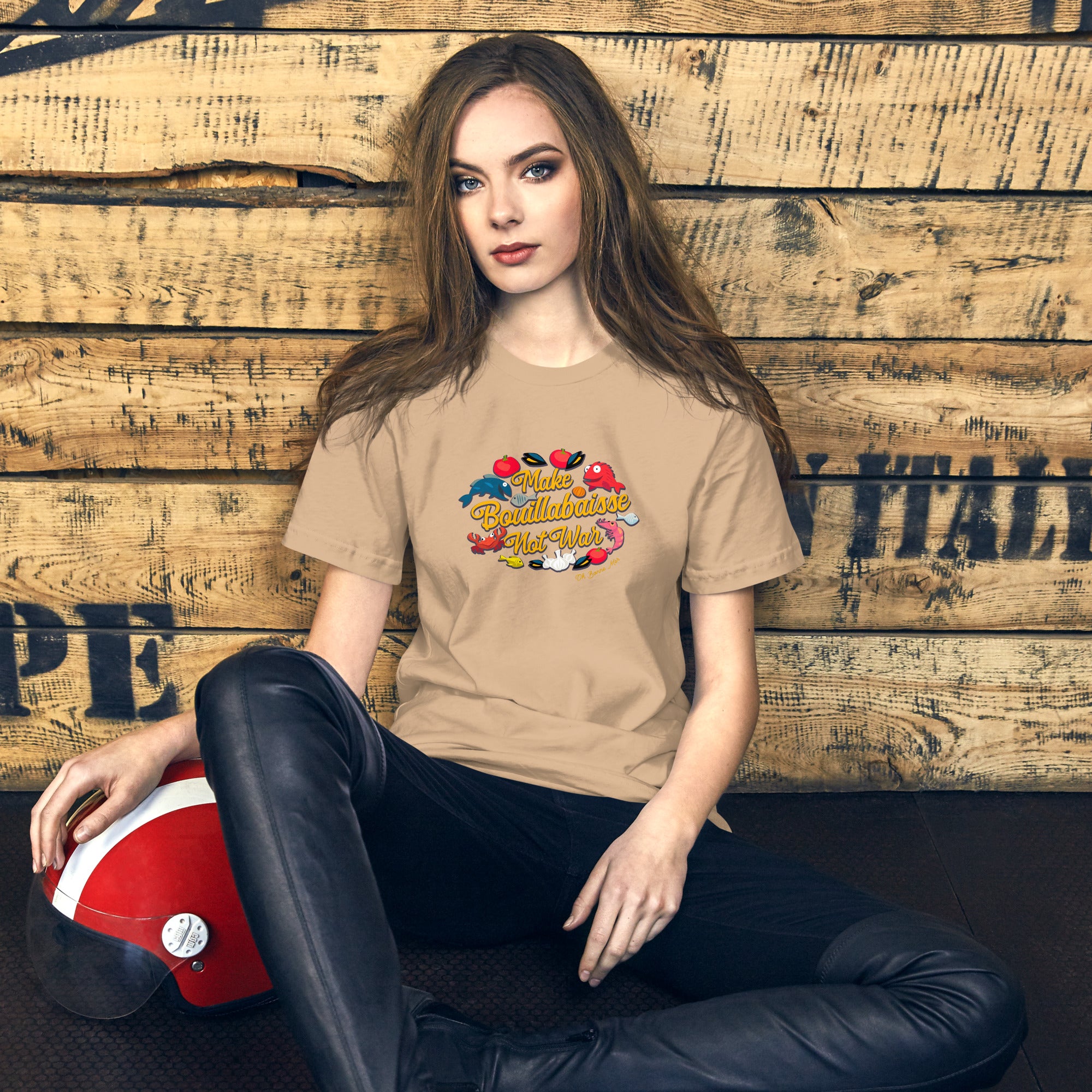 Unisex cotton t-shirt Make Bouillabaisse Not War on bright colors