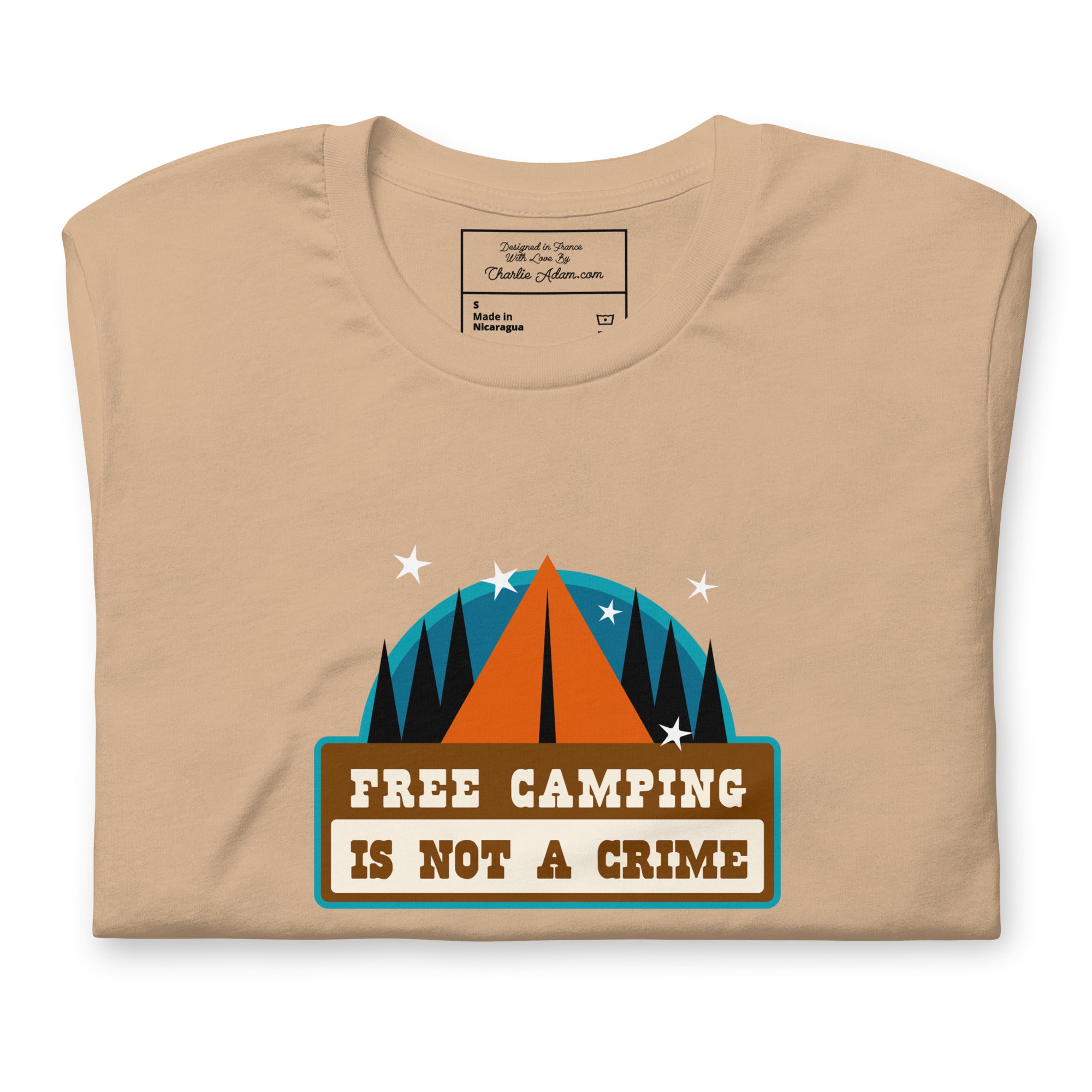 Unisex cotton t-shirt Free Camping is not a Crime on bright colors