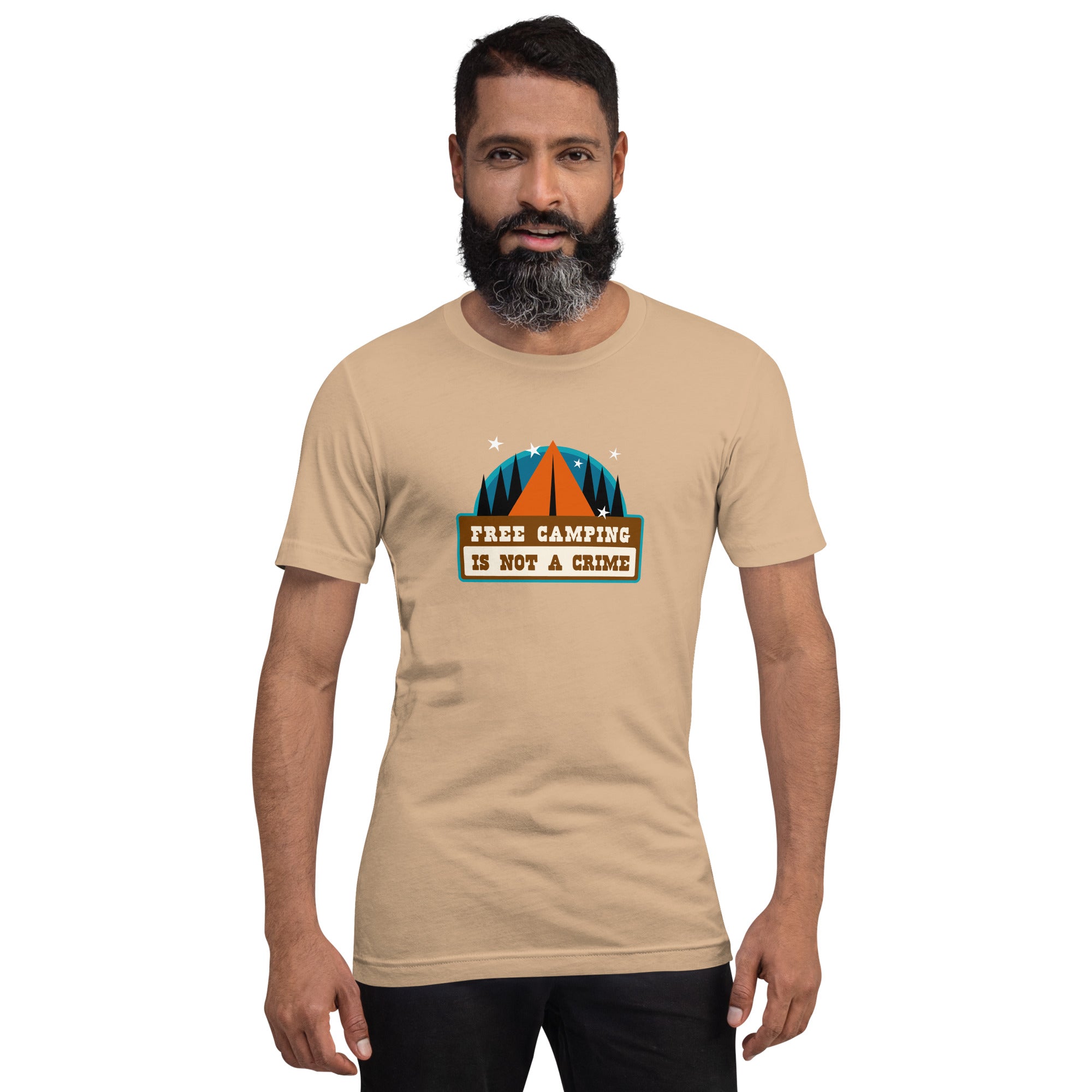 Unisex cotton t-shirt Free Camping is not a Crime on bright colors