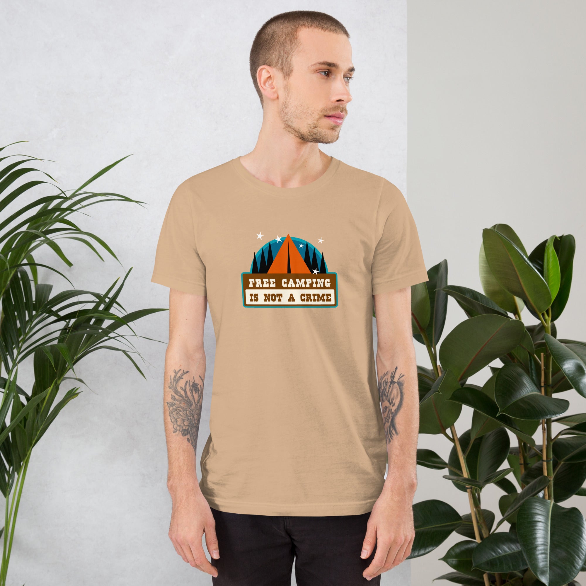 Unisex cotton t-shirt Free Camping is not a Crime on bright colors