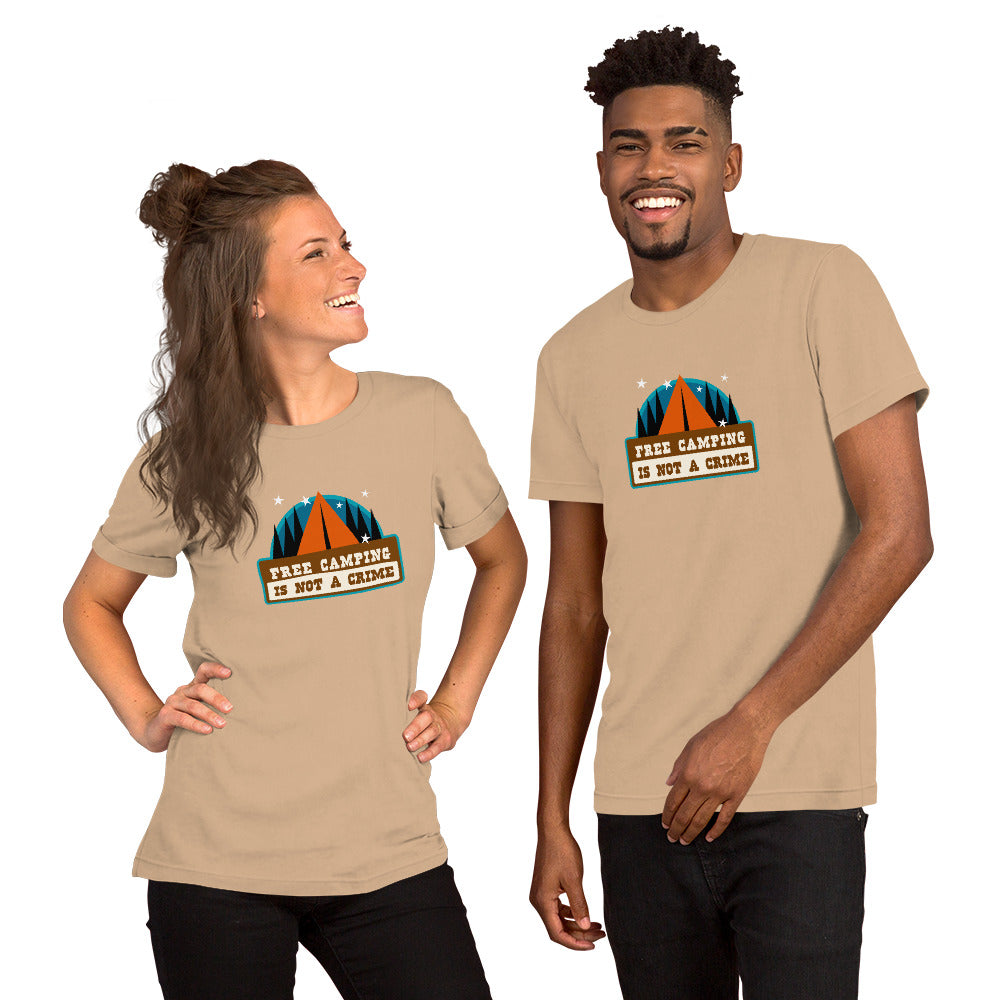 Unisex cotton t-shirt Free Camping is not a Crime on bright colors