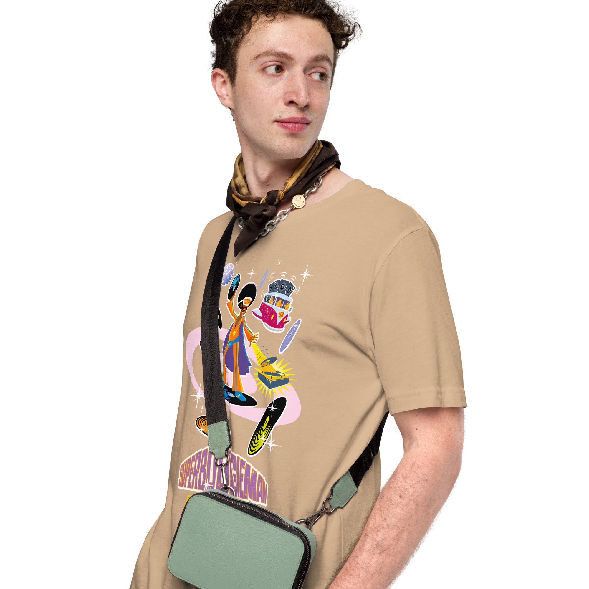 Unisex cotton t-shirt Superboogieman saves the Party on bright colors