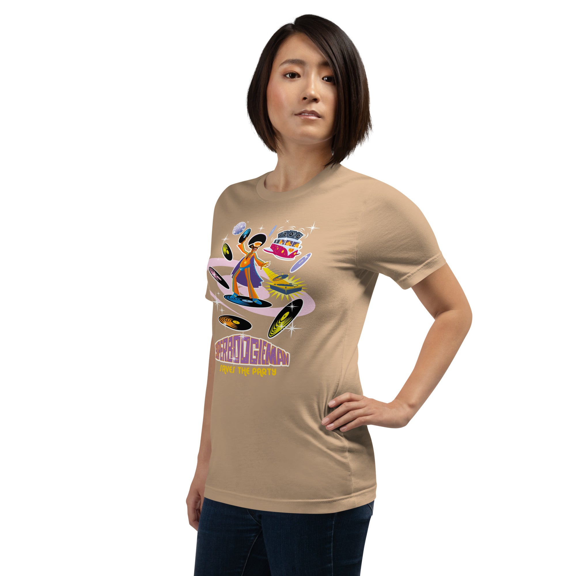 Unisex cotton t-shirt Superboogieman saves the Party on bright colors