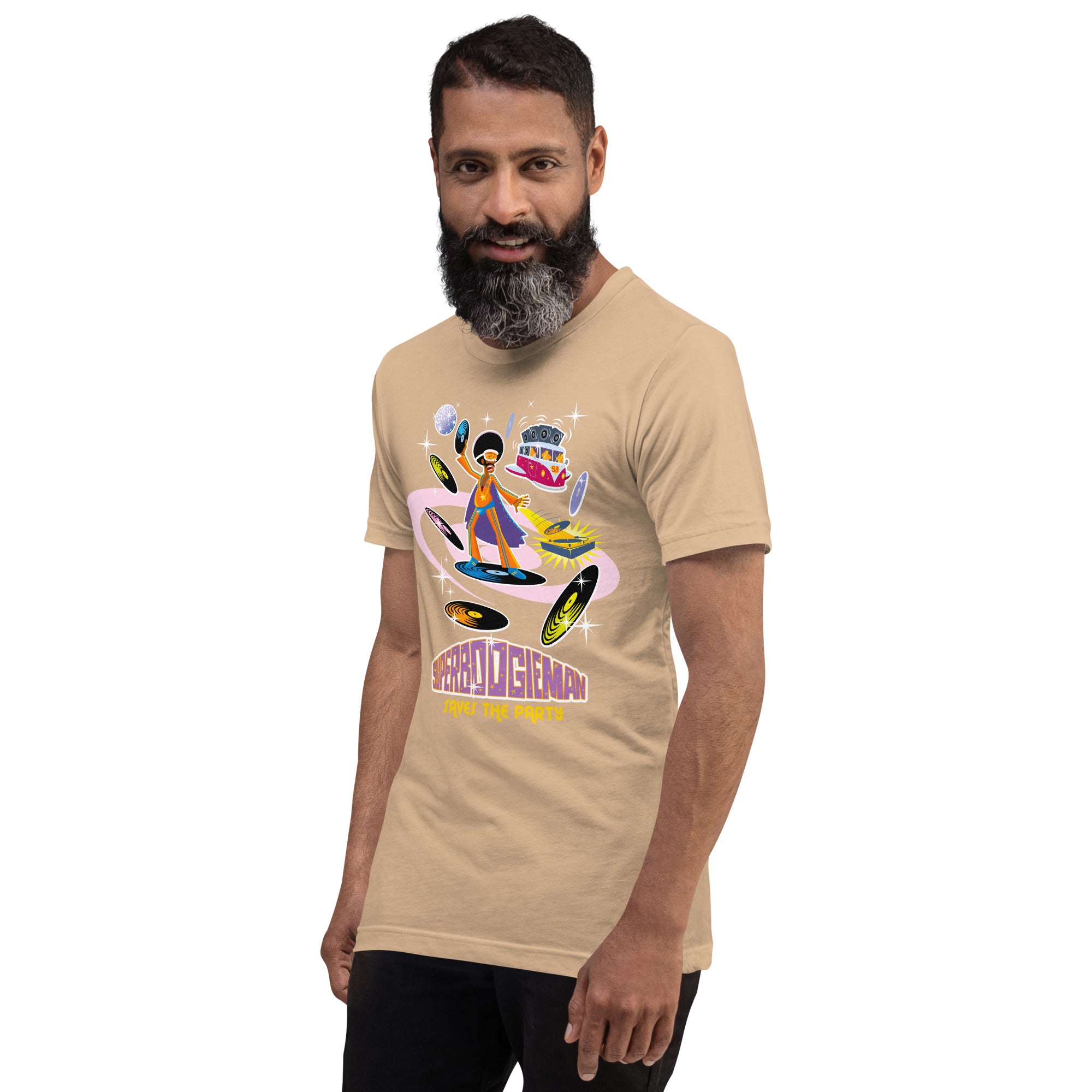 Unisex cotton t-shirt Superboogieman saves the Party on bright colors