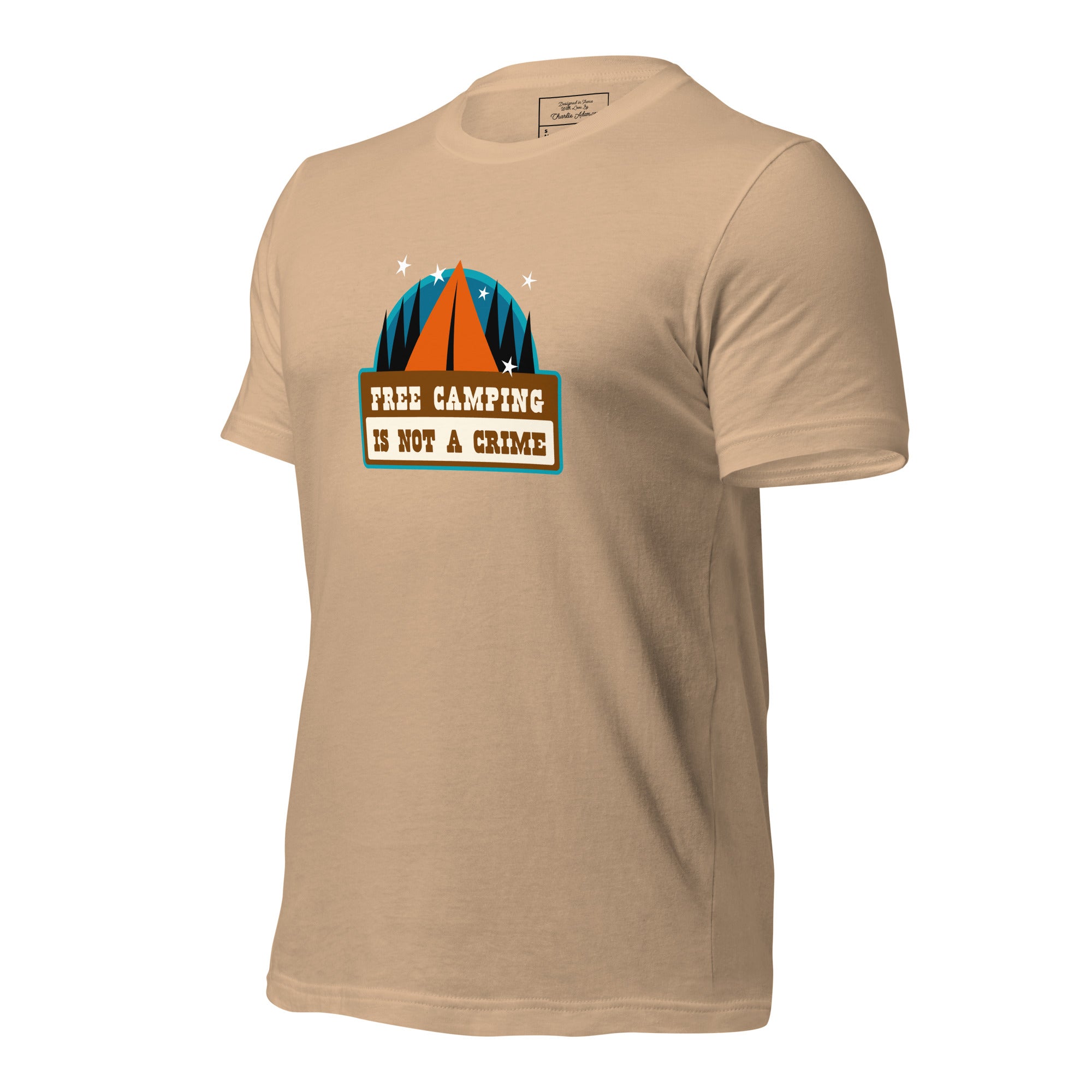 Unisex cotton t-shirt Free Camping is not a Crime on bright colors