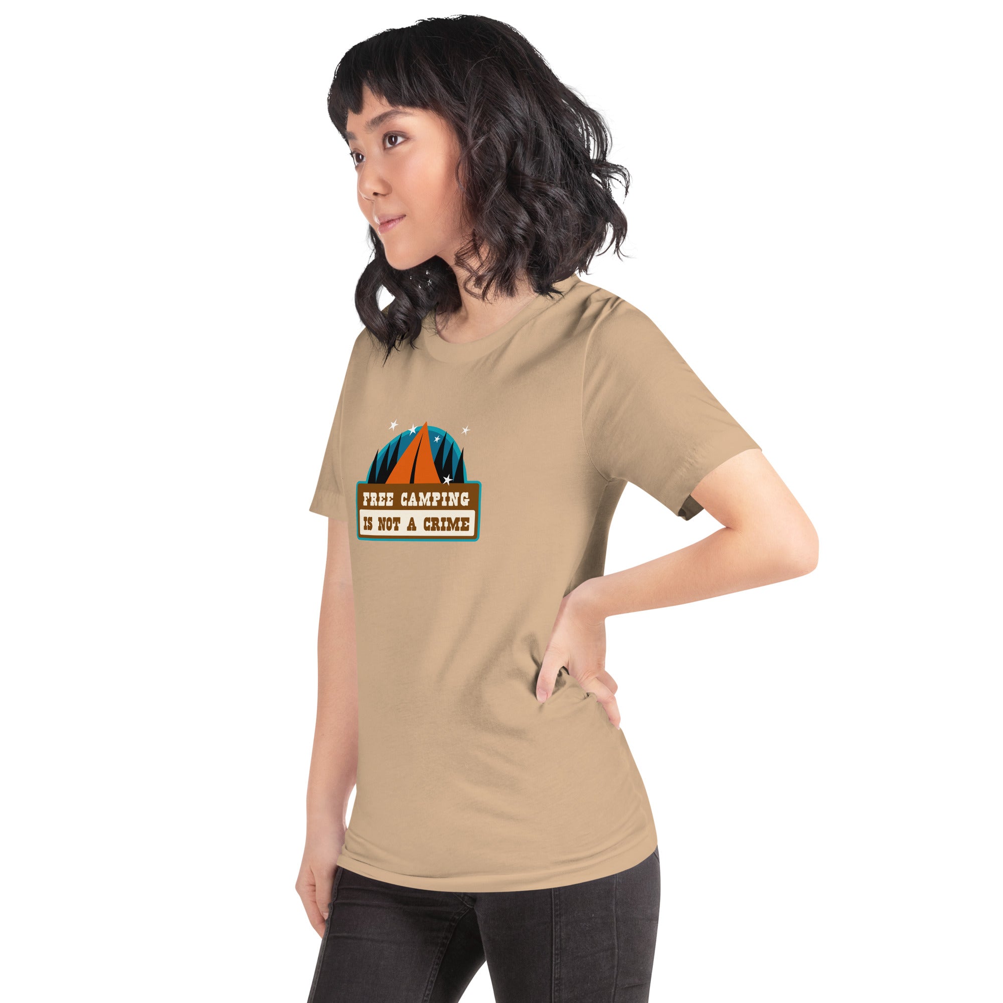 Unisex cotton t-shirt Free Camping is not a Crime on bright colors