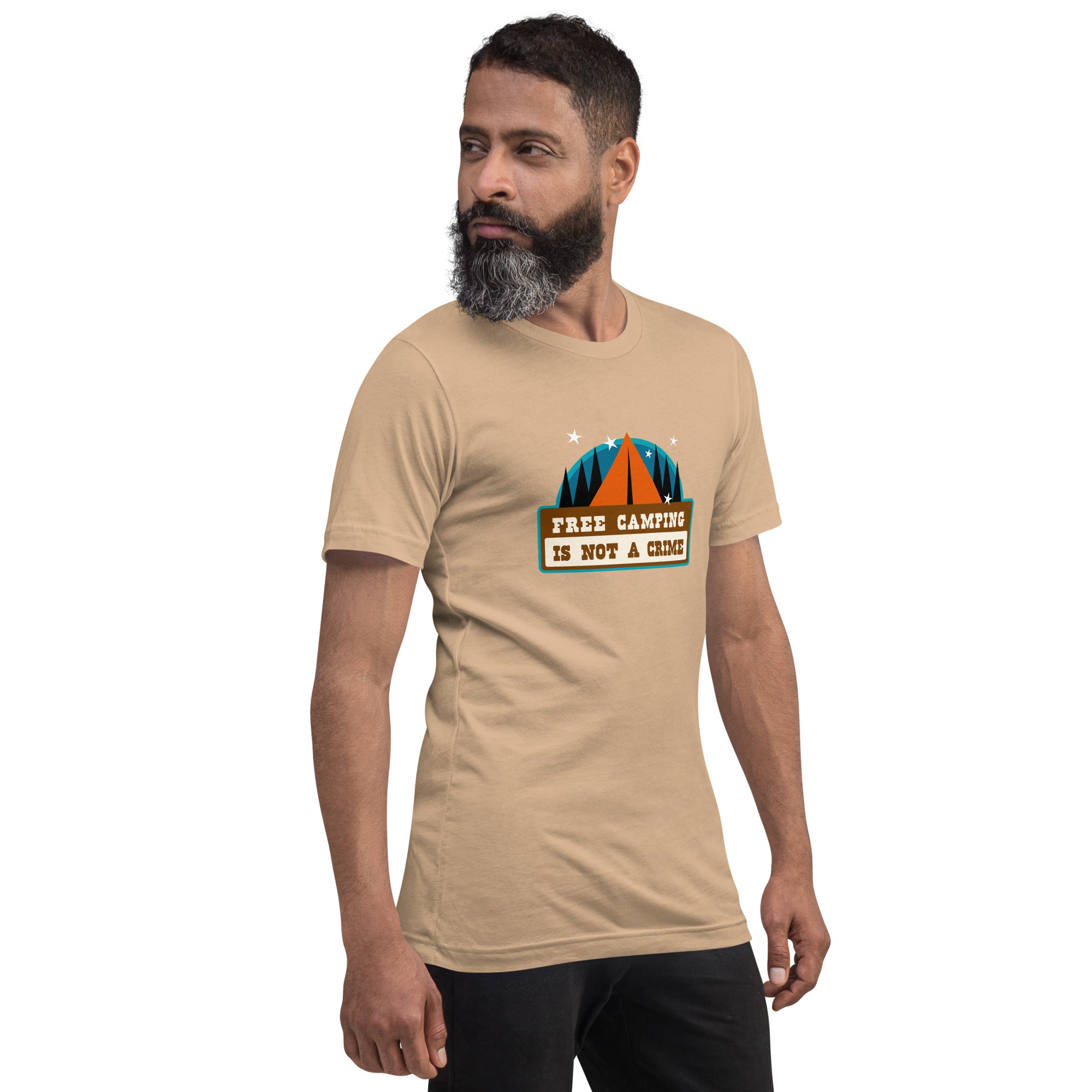 Unisex cotton t-shirt Free Camping is not a Crime on bright colors