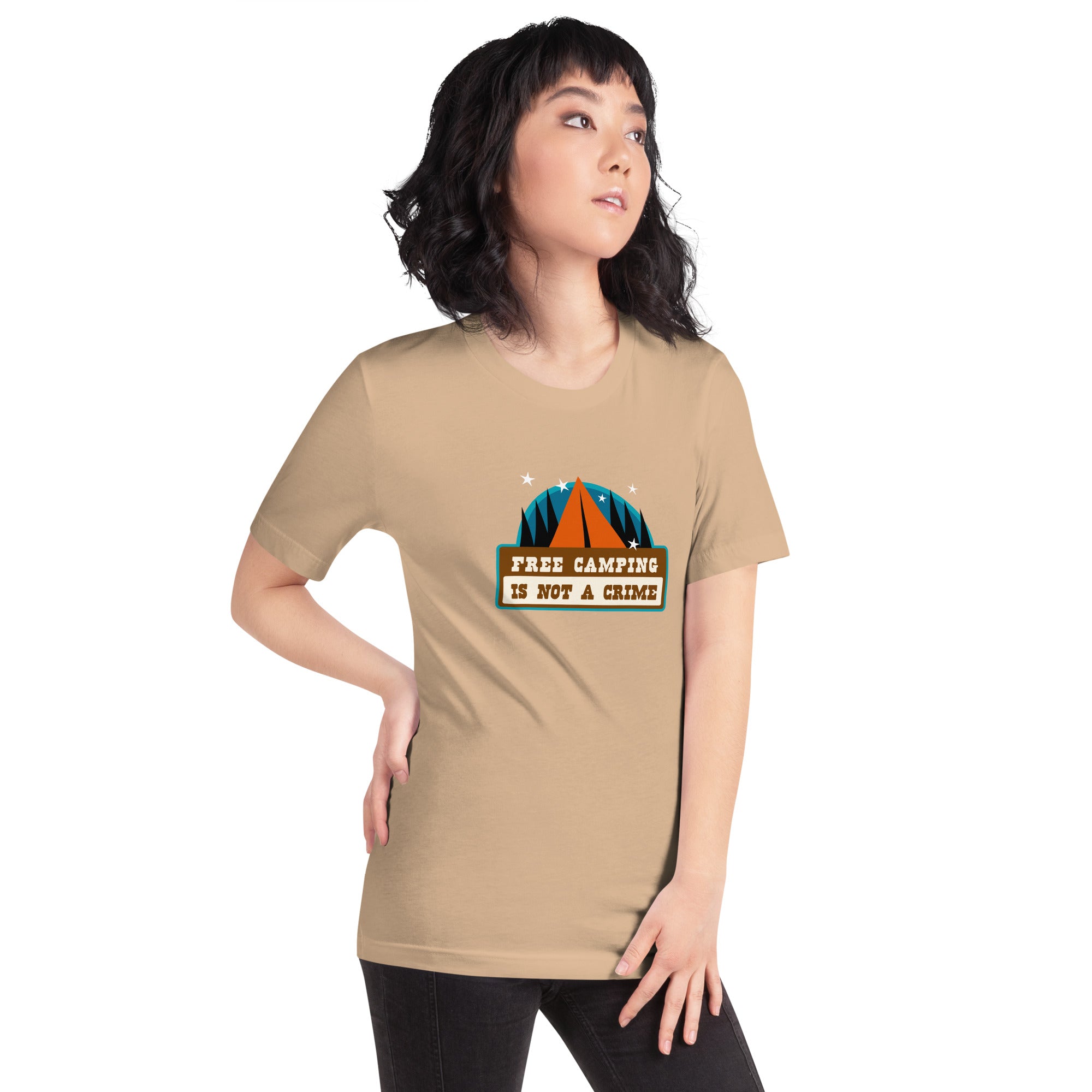 Unisex cotton t-shirt Free Camping is not a Crime on bright colors