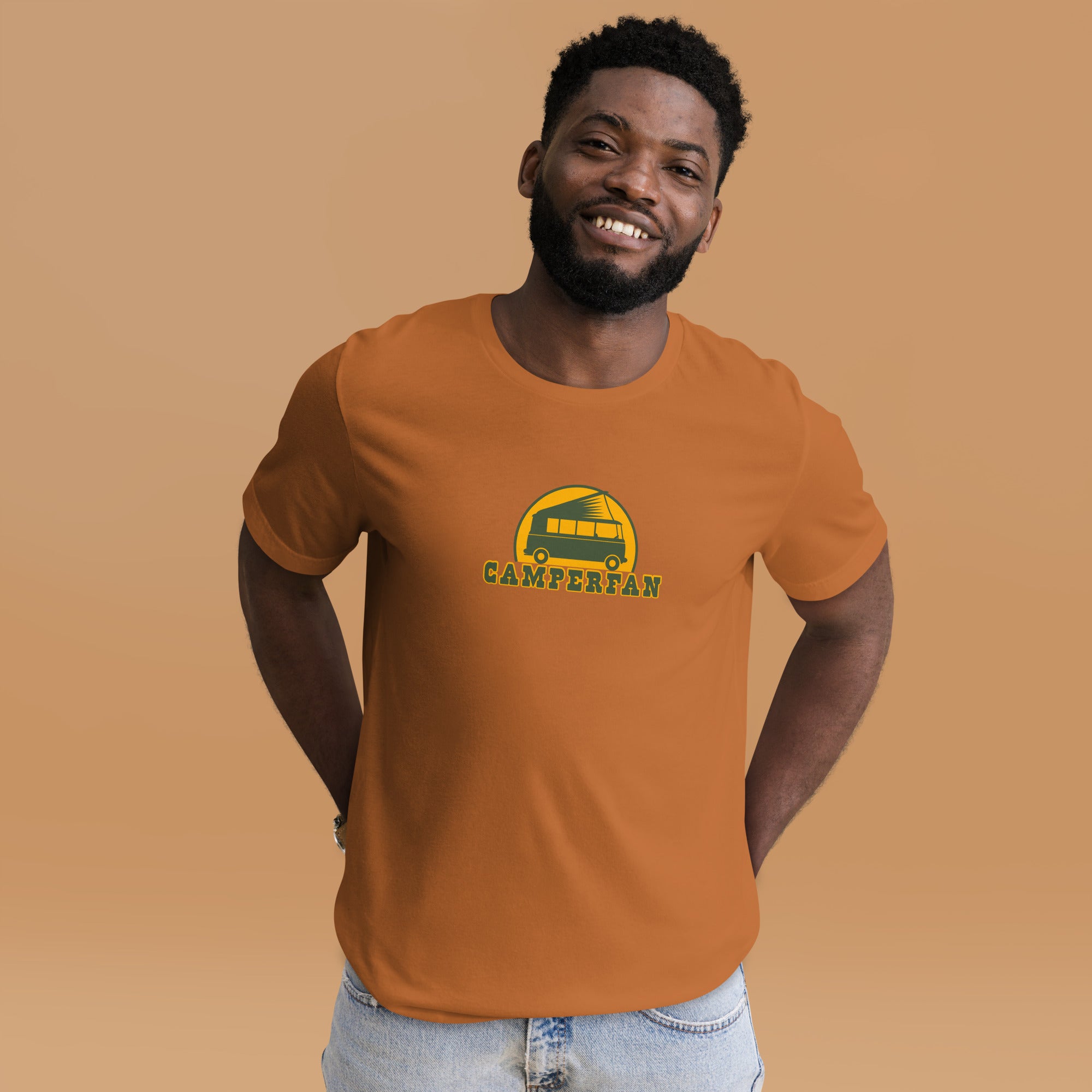 Unisex cotton t-shirt Camperfan on bright colors