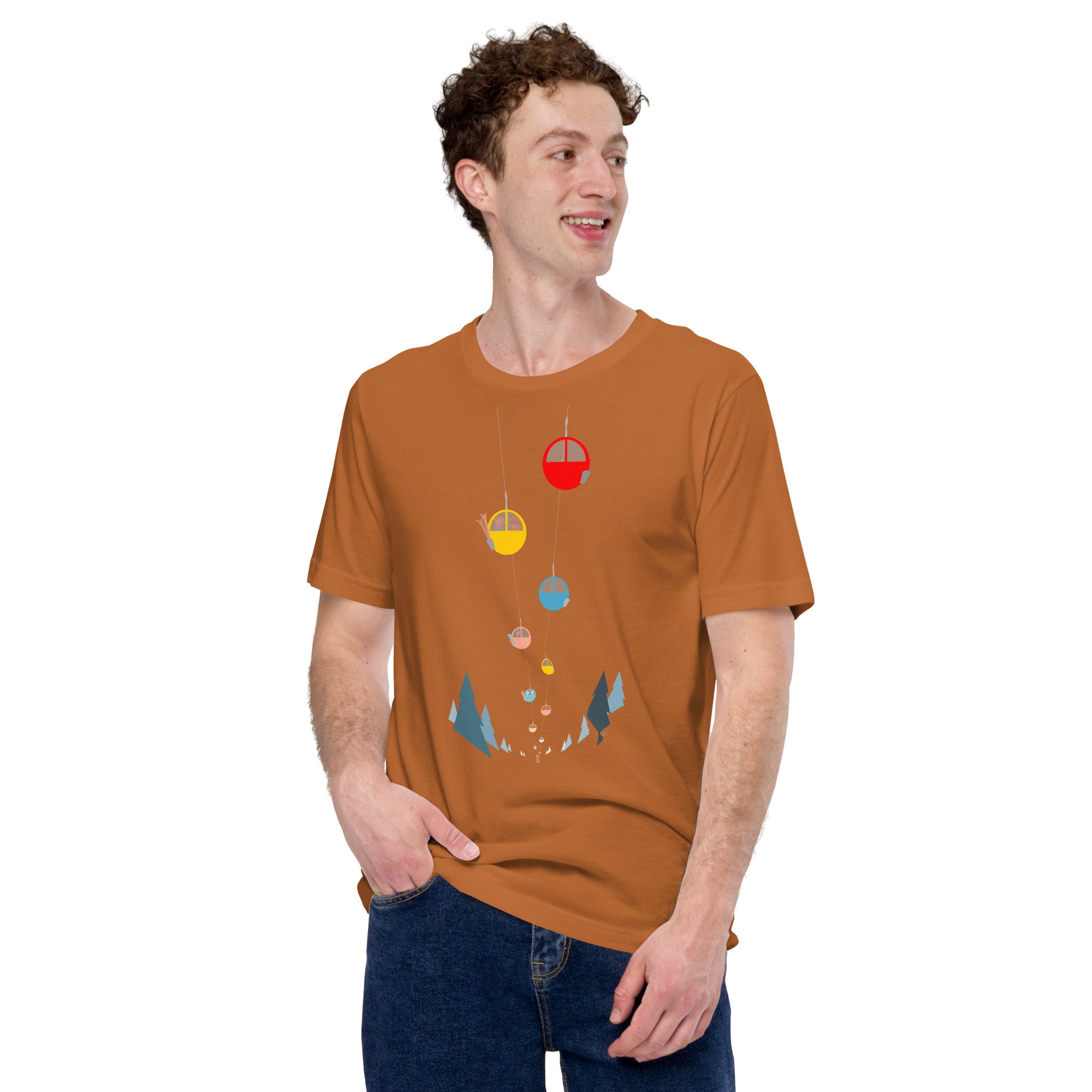 Unisex cotton t-shirt Gondolas in the mist on bright colors