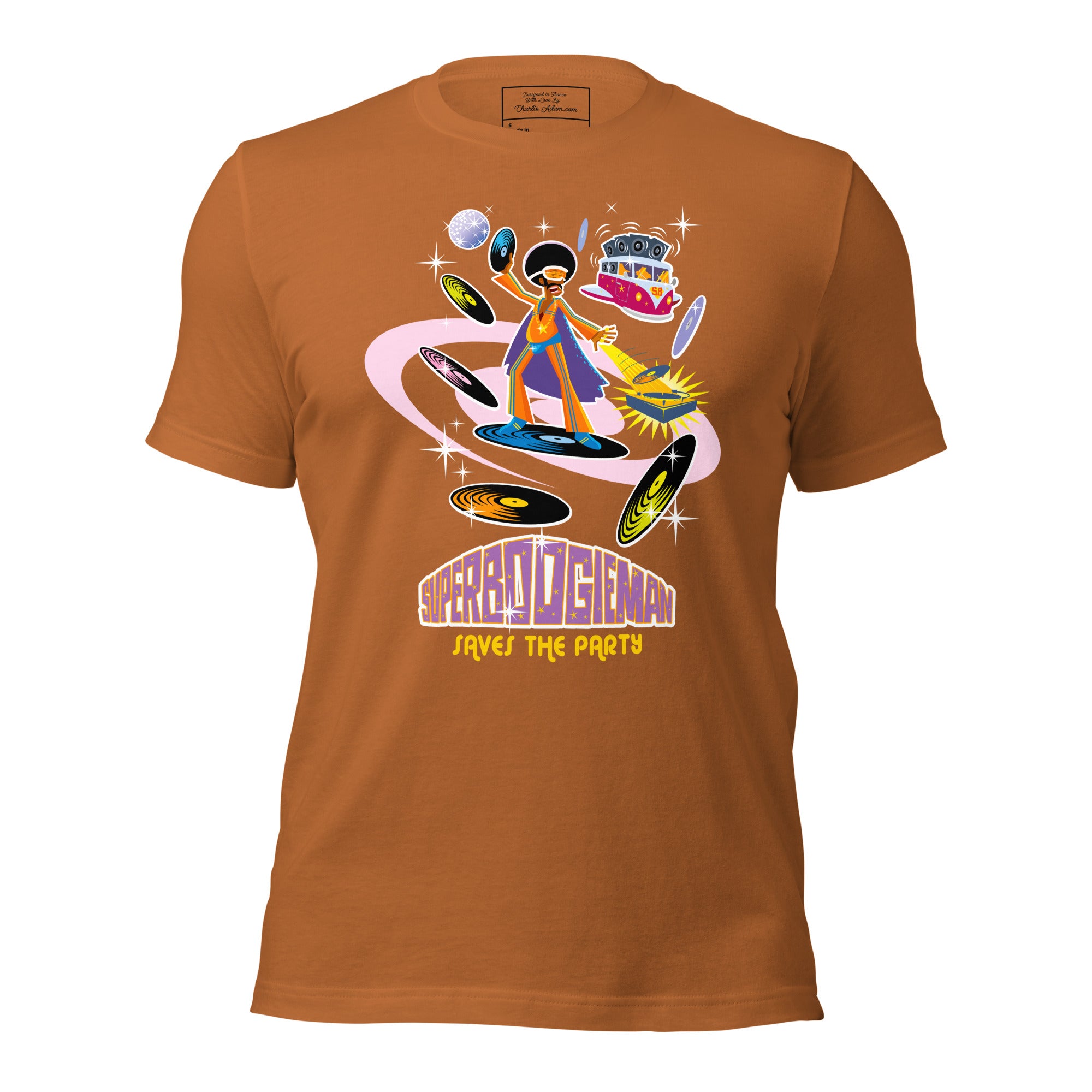 Unisex cotton t-shirt Superboogieman saves the Party on bright colors