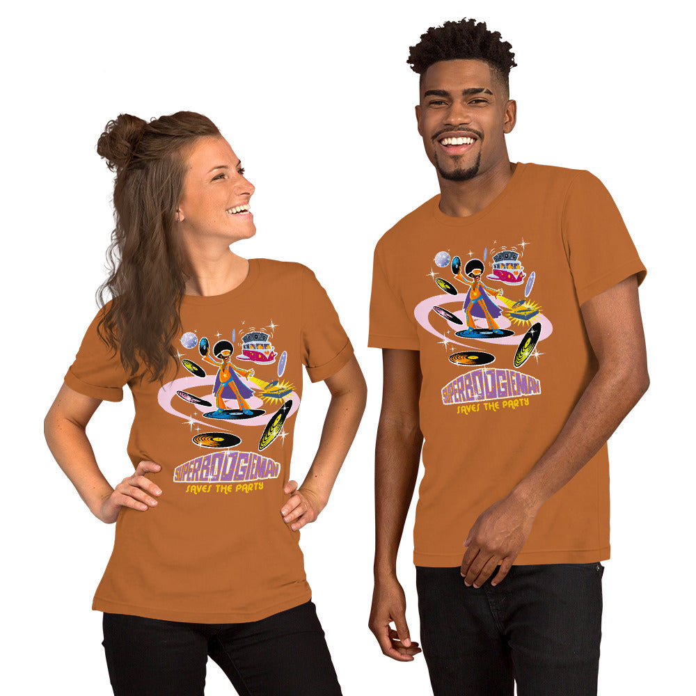 Unisex cotton t-shirt Superboogieman saves the Party on bright colors