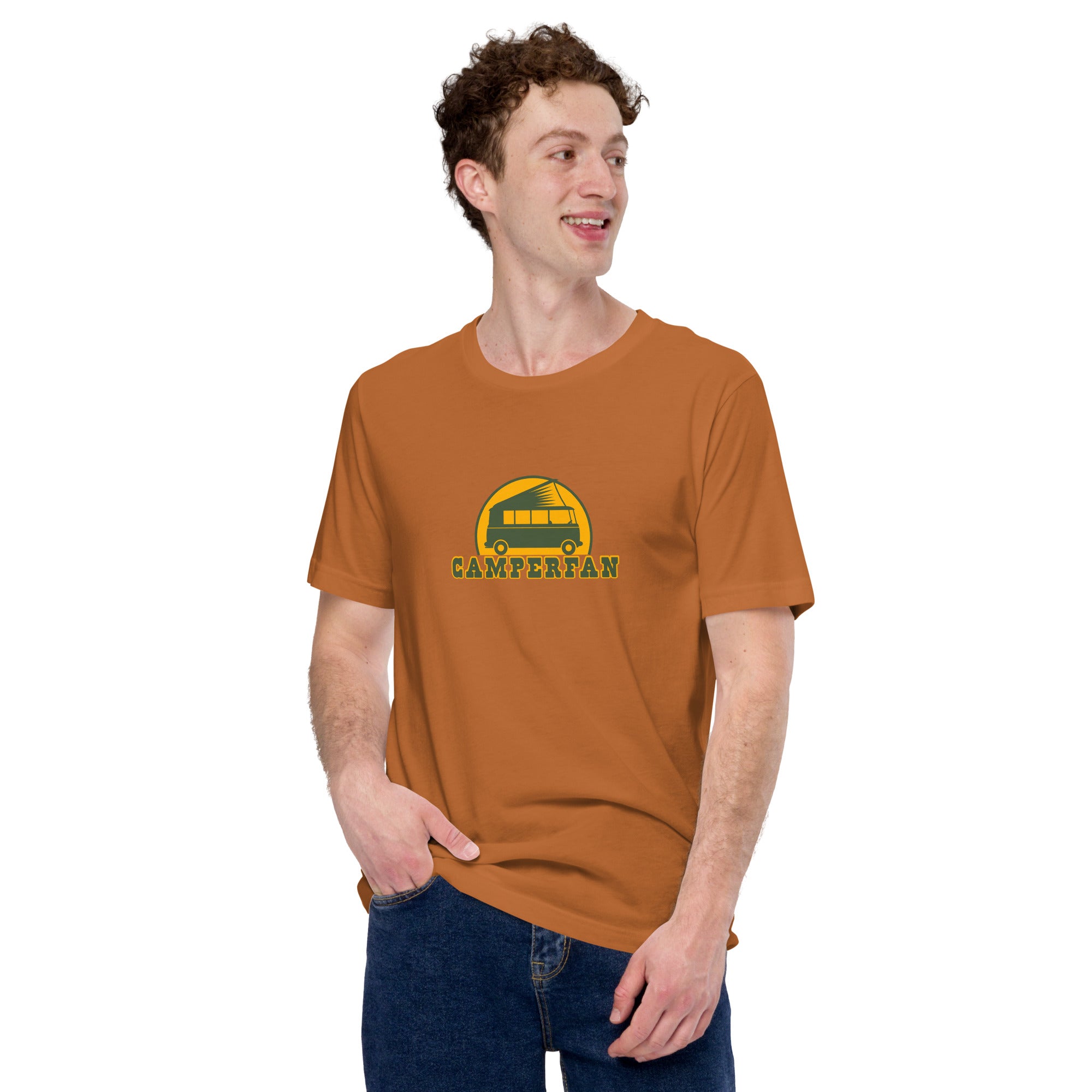 Unisex cotton t-shirt Camperfan on bright colors