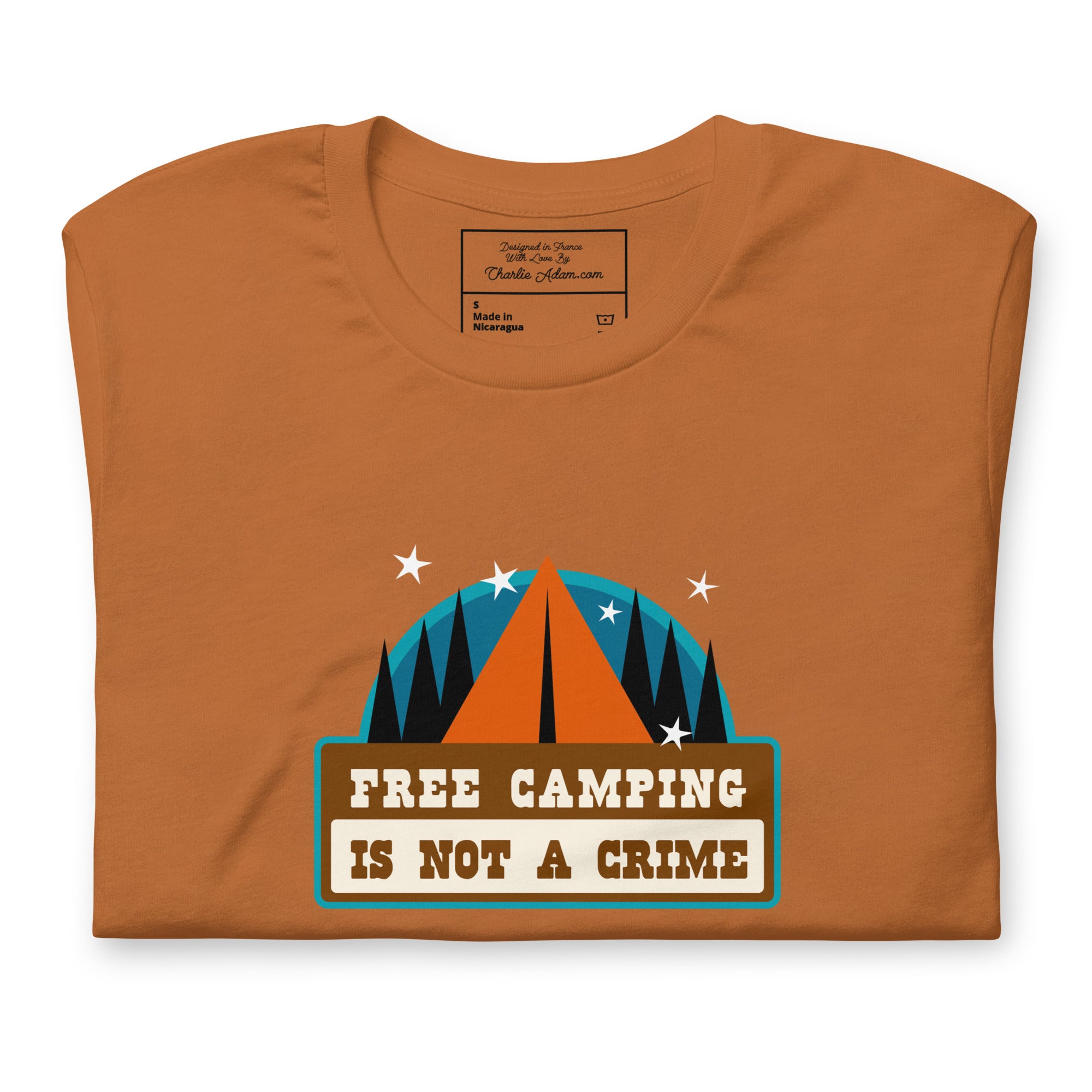 Unisex cotton t-shirt Free Camping is not a Crime on bright colors