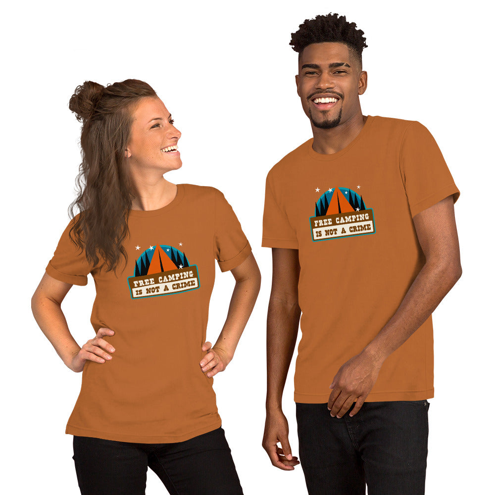 Unisex cotton t-shirt Free Camping is not a Crime on bright colors