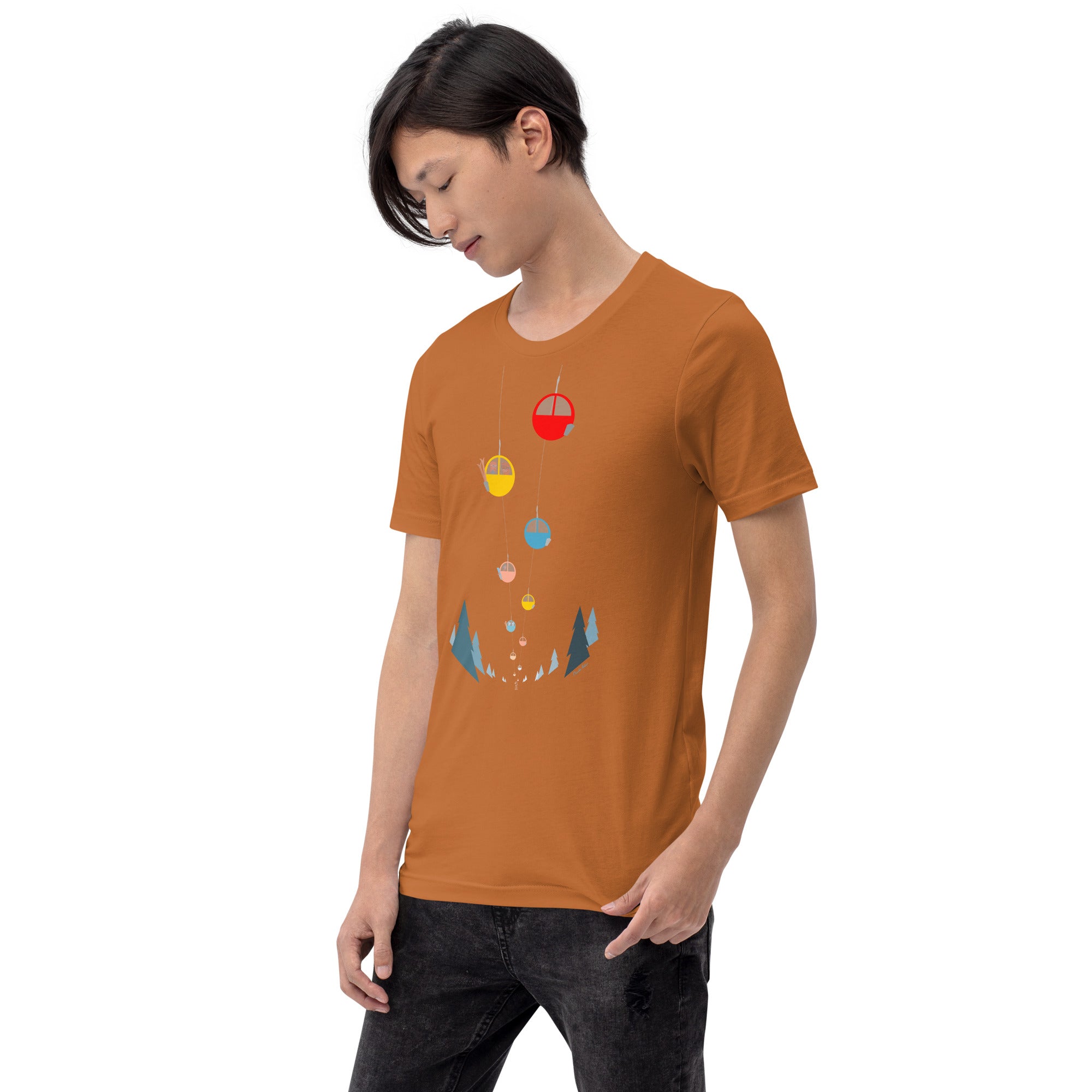 Unisex cotton t-shirt Gondolas in the mist on bright colors