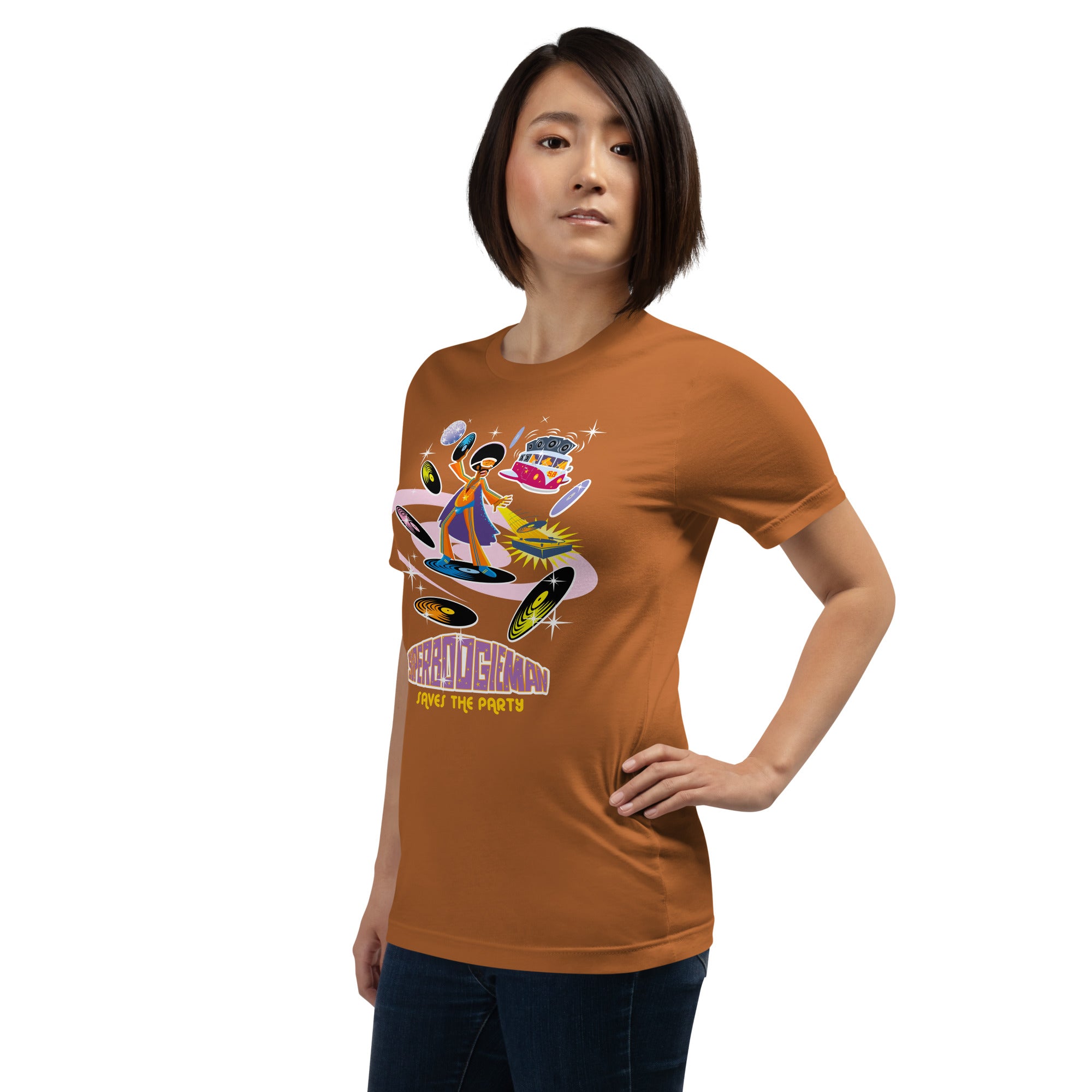 Unisex cotton t-shirt Superboogieman saves the Party on bright colors