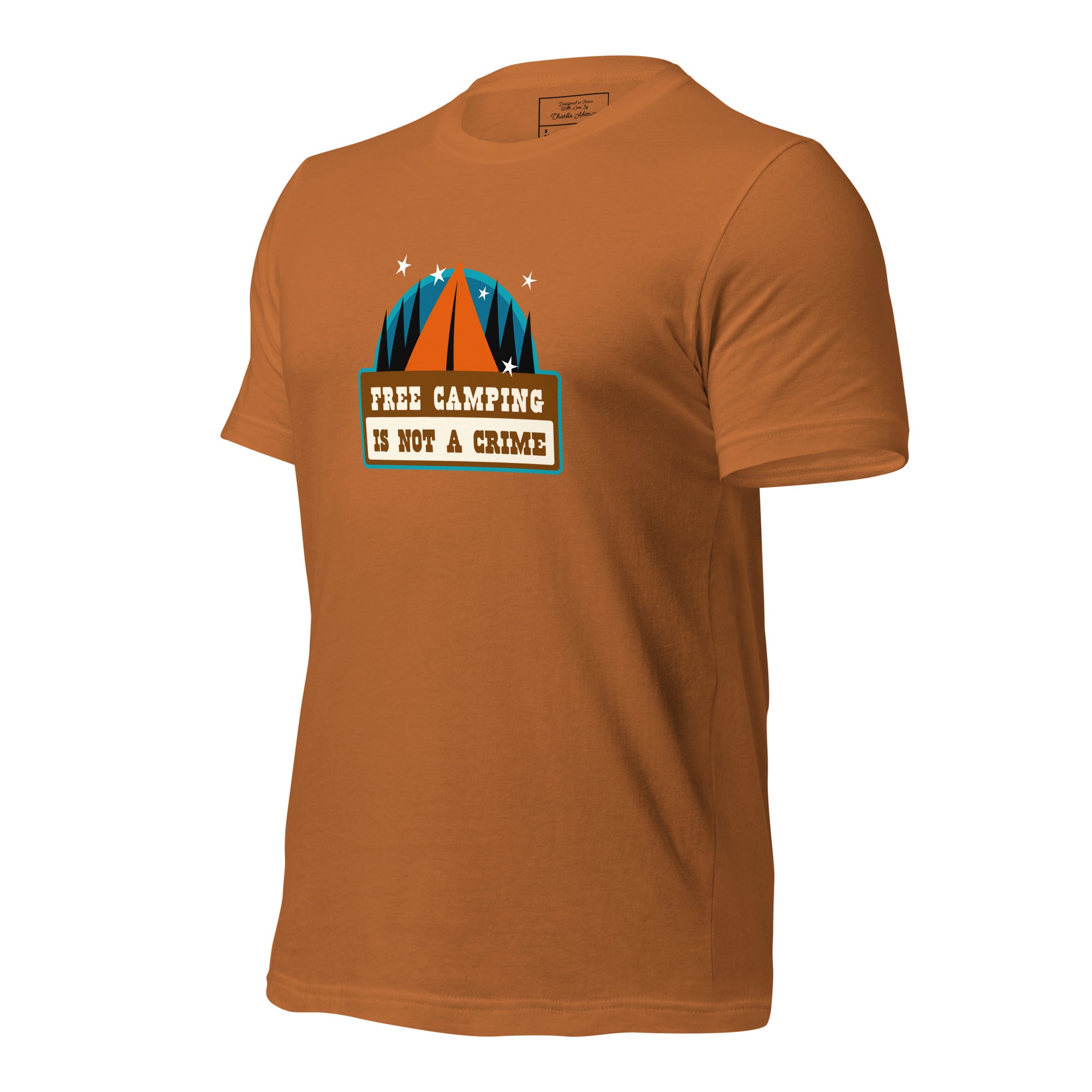 Unisex cotton t-shirt Free Camping is not a Crime on bright colors