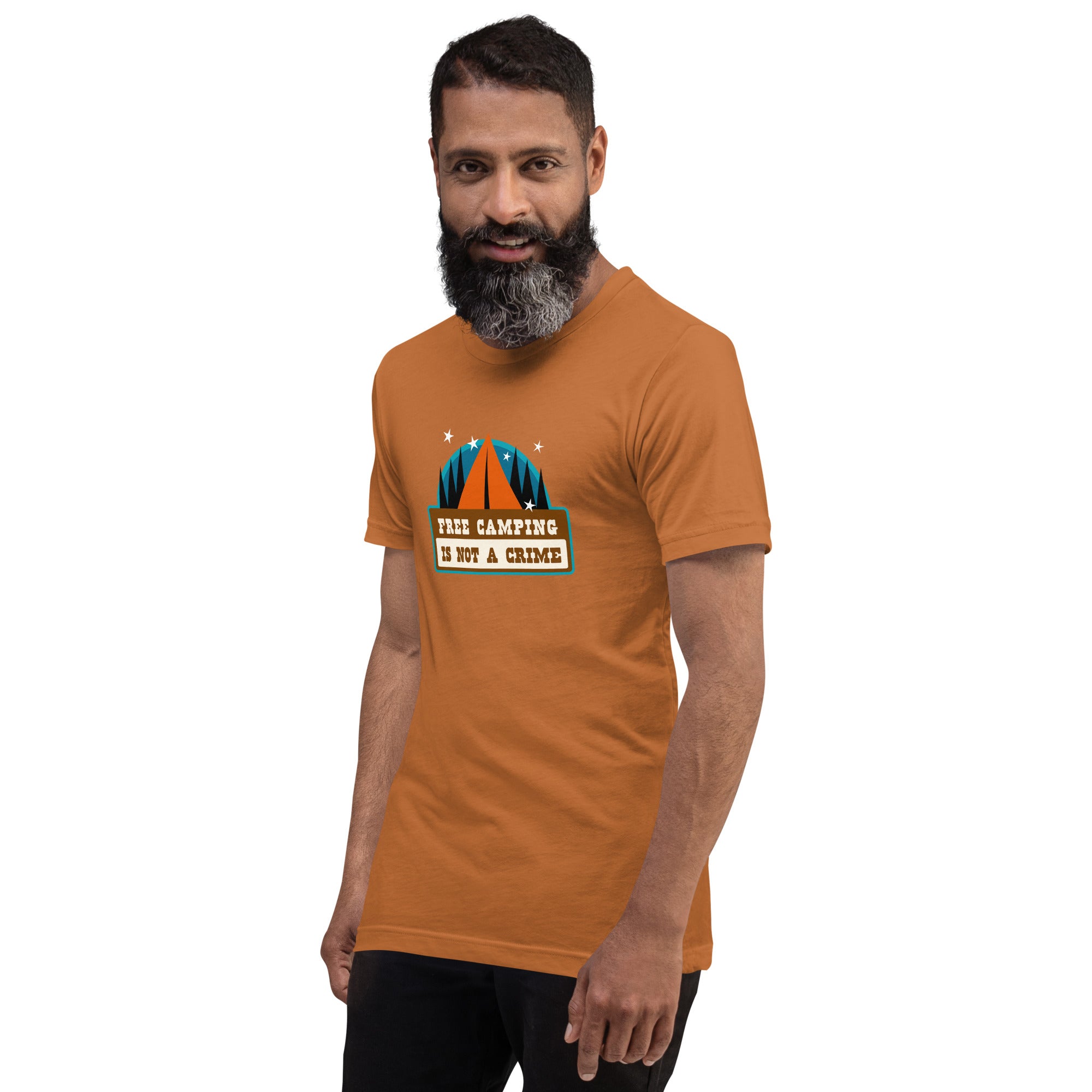 Unisex cotton t-shirt Free Camping is not a Crime on bright colors