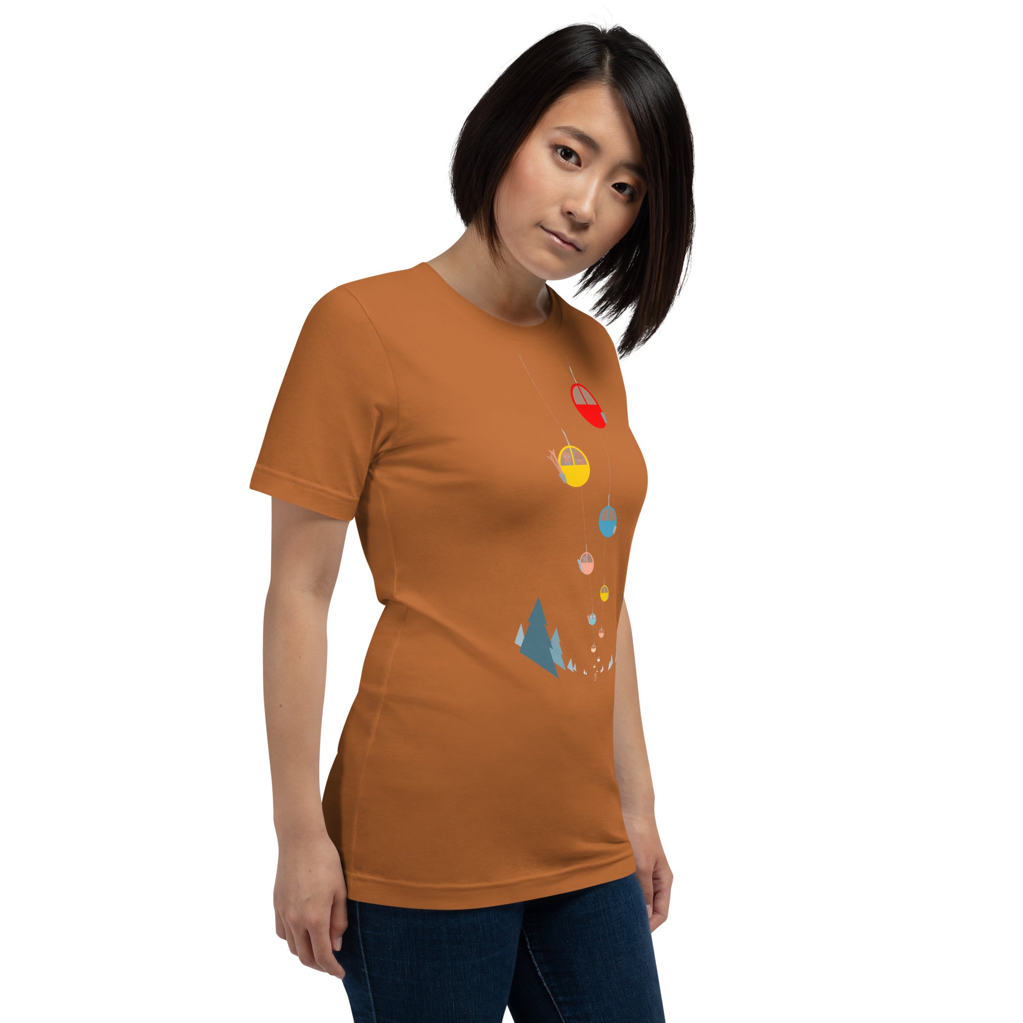 Unisex cotton t-shirt Gondolas in the mist on bright colors