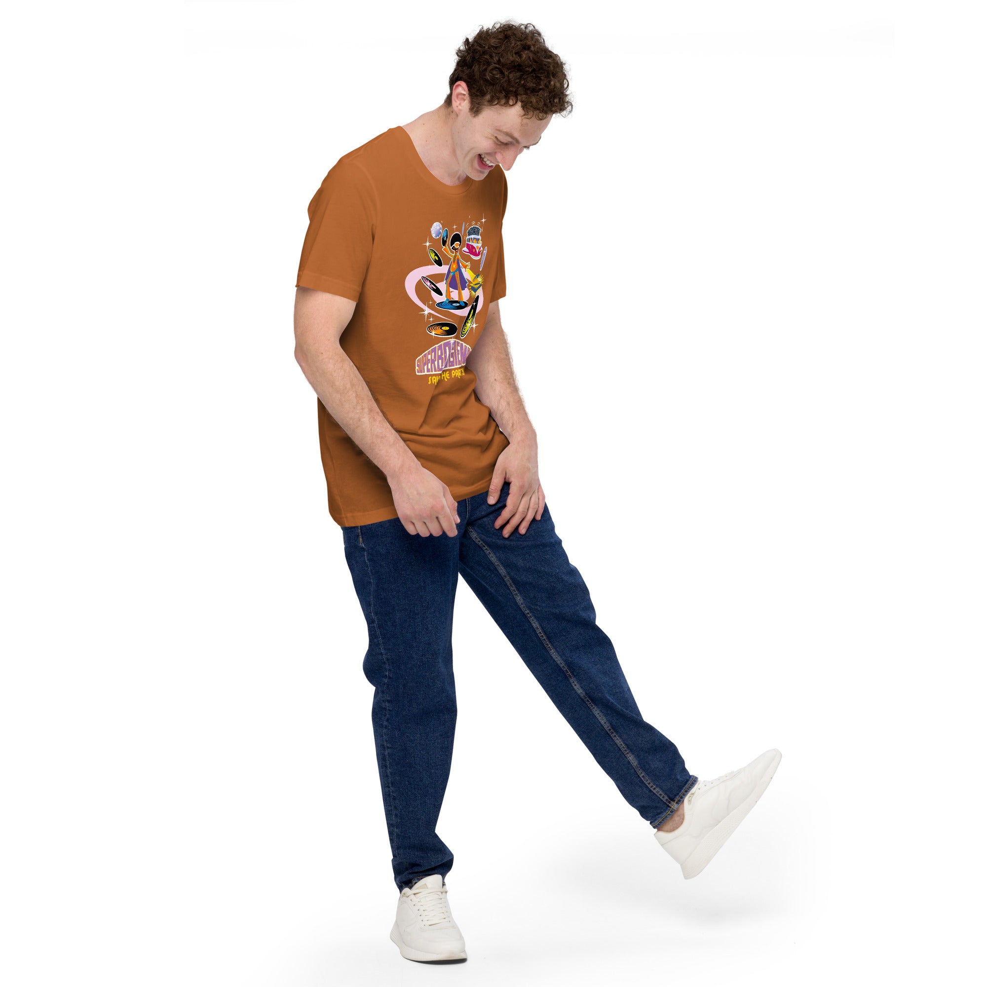 Unisex cotton t-shirt Superboogieman saves the Party on bright colors