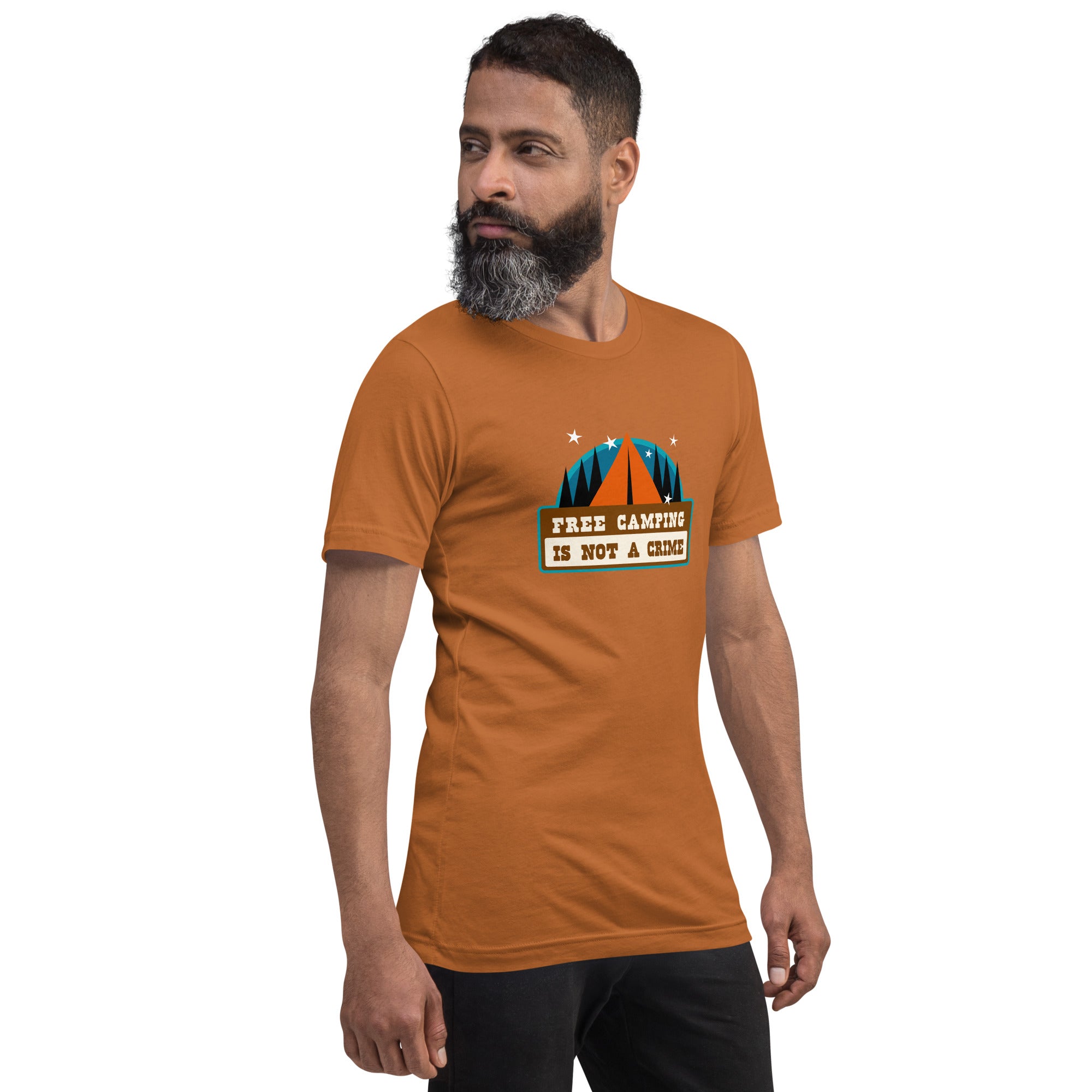 Unisex cotton t-shirt Free Camping is not a Crime on bright colors